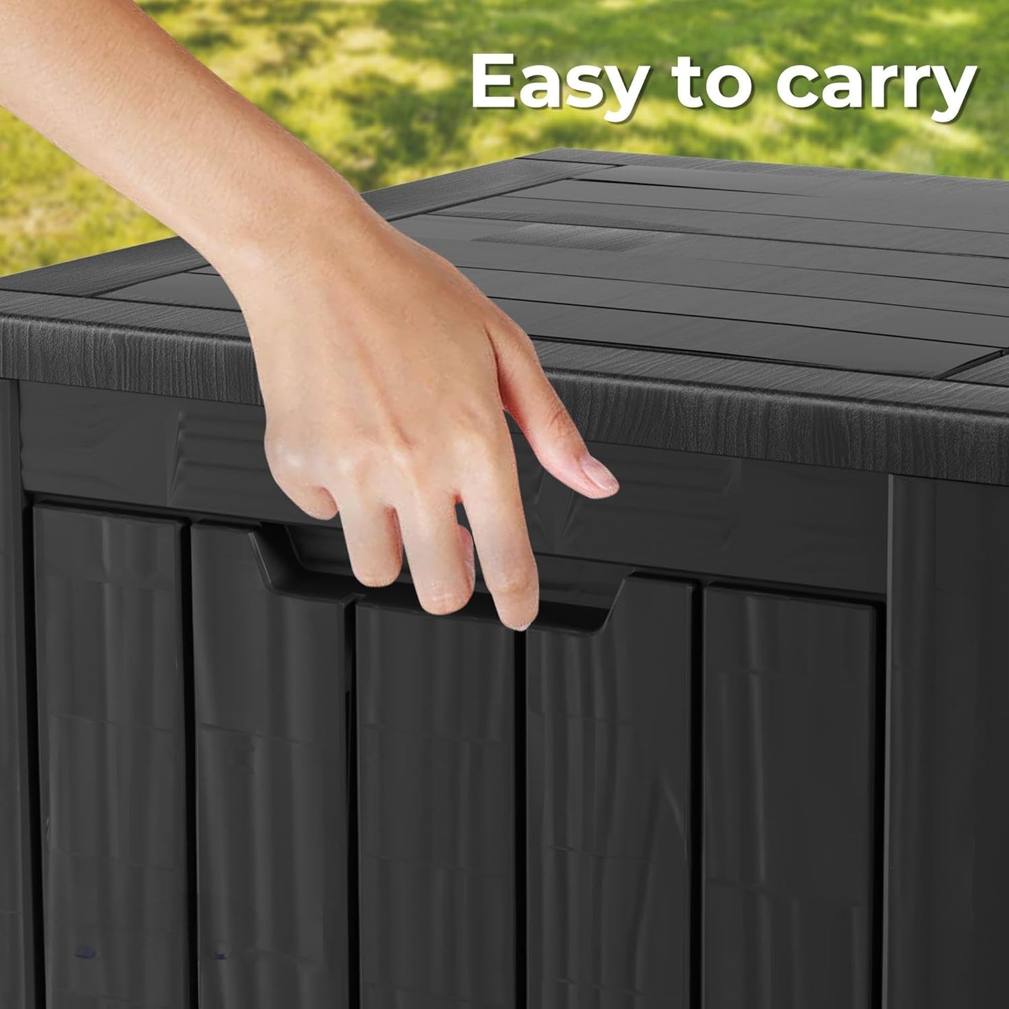 50 Gallon Plus Resin Deck Box, Waterproof Outdoor Storage Bin for Patio, Poolside, and Garden, Lockable & UV-Resistant, Ideal for Small Spaces, Black