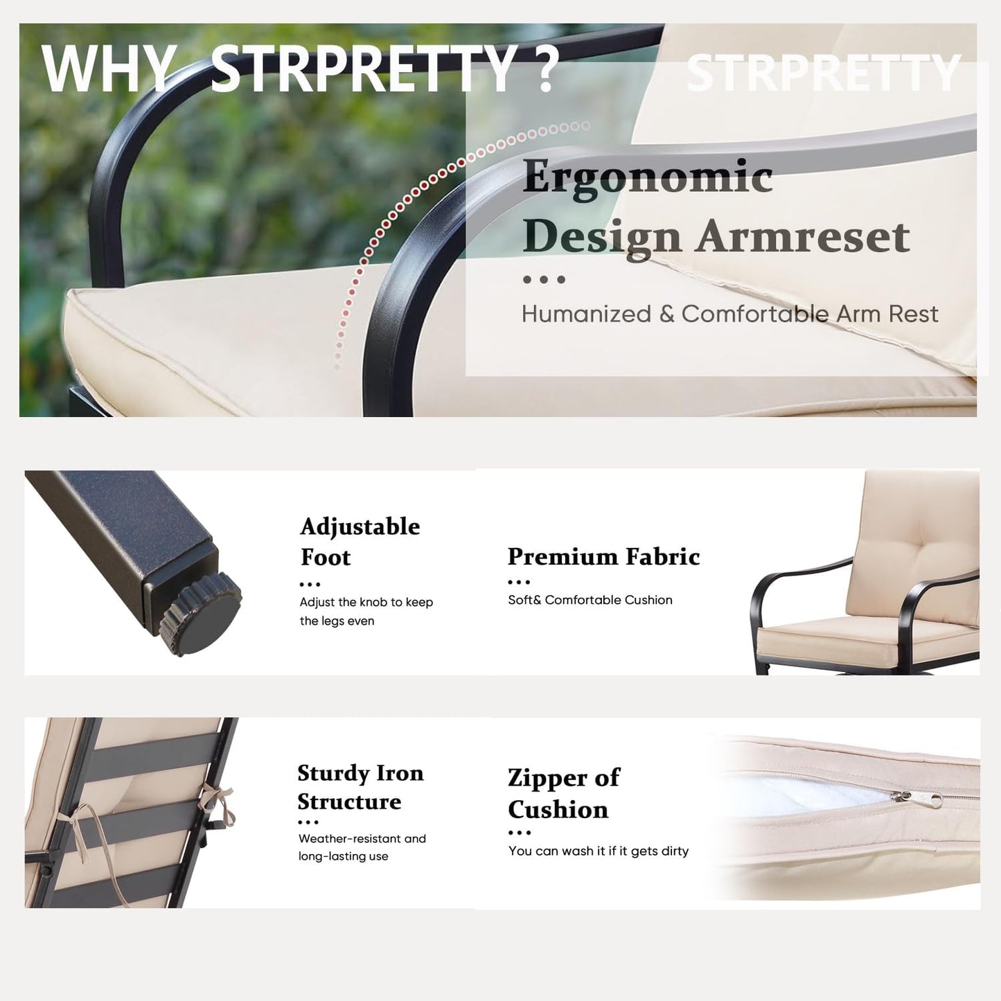 Patio Swivel Bar Stools Set of 6, Outdoor Bar Height Patio Swivel Chairs with Cushion for Garden Balcony Backyard (Beige)