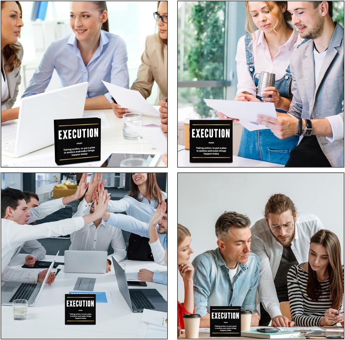 Execution Noun Entrepreneur Black Wooden Box Sign, Inspirational Office Decor, Decorative Table Shelf Desk Rustic Workplace Home Living Room Decor Office Decorations Desk Accessories 