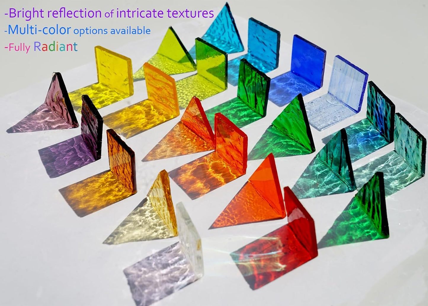 Large Transparent Textured Glass Tiles for DIY Crafts, 200g Stained Glass Pieces Supplies, 4 Shapes Tiles for DIY Mosaic Kit, Yellow Sunbeam