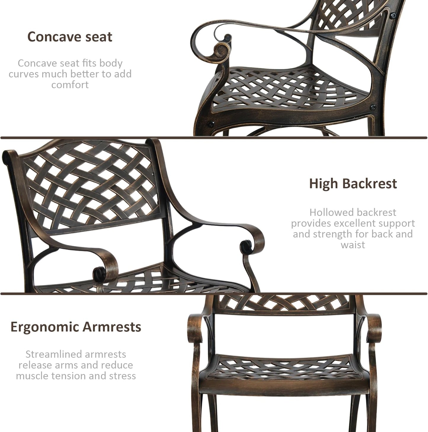 Outdoor Bistro Set 3 Piece, All Weather Bistro Table and Chairs Set, Cast Aluminum Patio Bistro Sets with 2.36" Umbrella Hole, Patio Furniture Set for Garden Porch