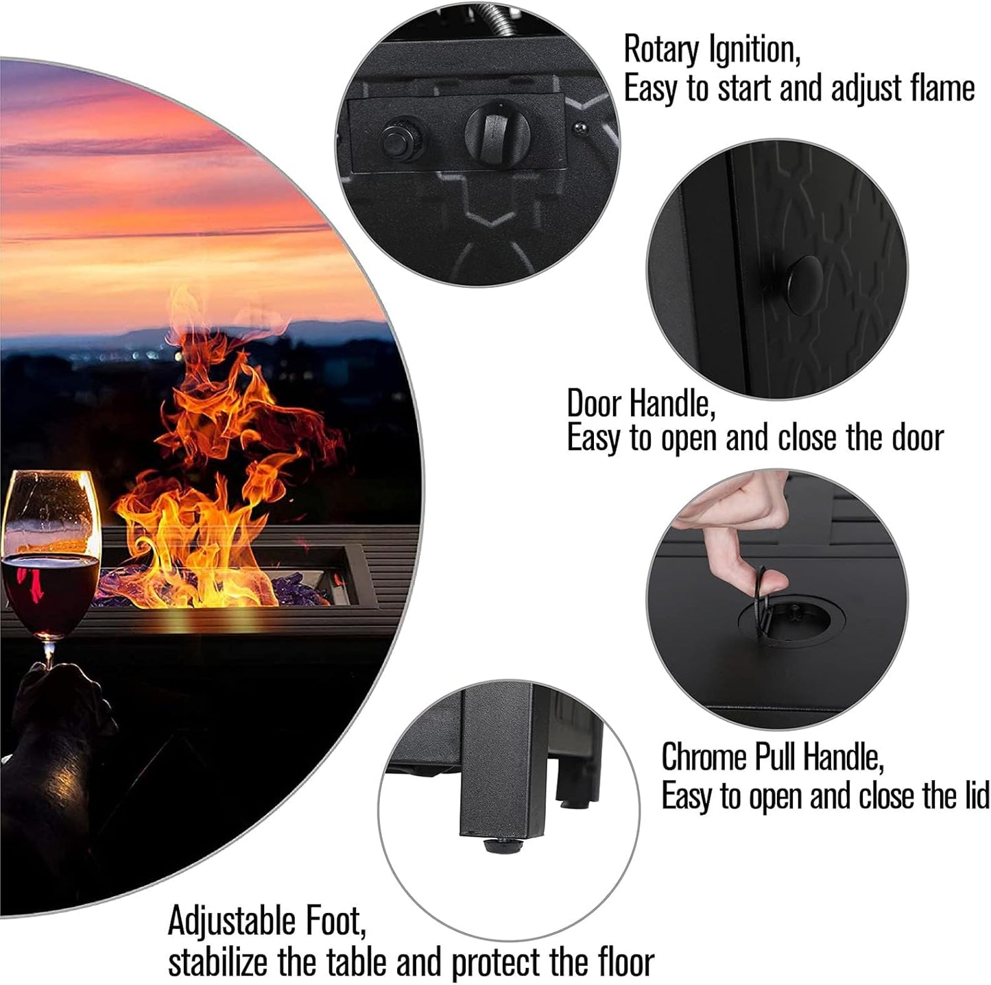 MFSTUDIO 5 Seats Large Metal Patio Conversation Sets, 4 Pieces Outdoor Sectional Furniture Sofa with 2 x Fixed Chairs, 1 x 3-seat Sofa and 1 x 45 inches Rectangular Propane Fire Pit Table