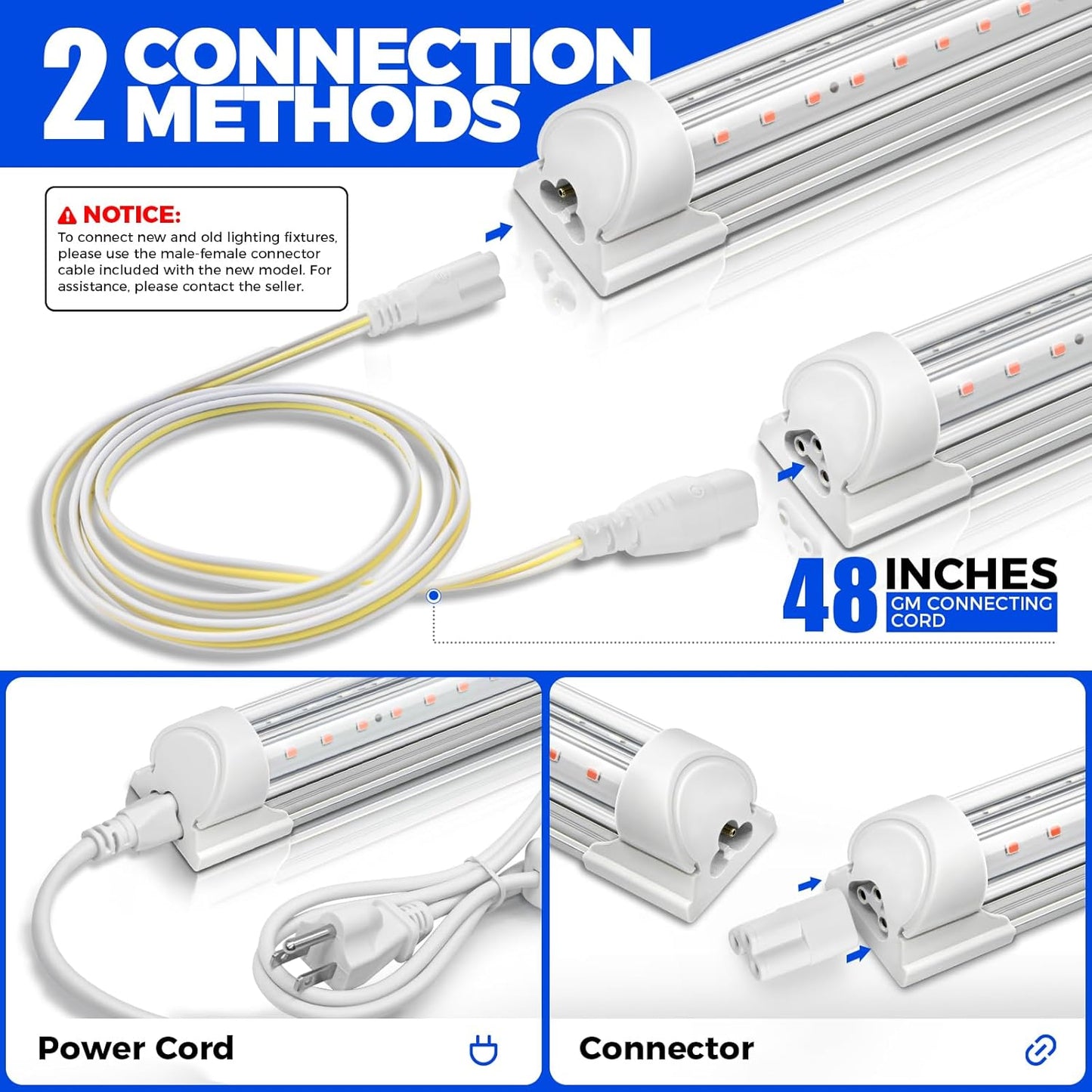 Barrina LED Grow Lights for Indoor Plants, T8 2FT 96W(4 x 24W, 600W Equivalent), Full Spectrum, V-Shape with Reflector Combo, Grow Light Fixture, 4-Pack