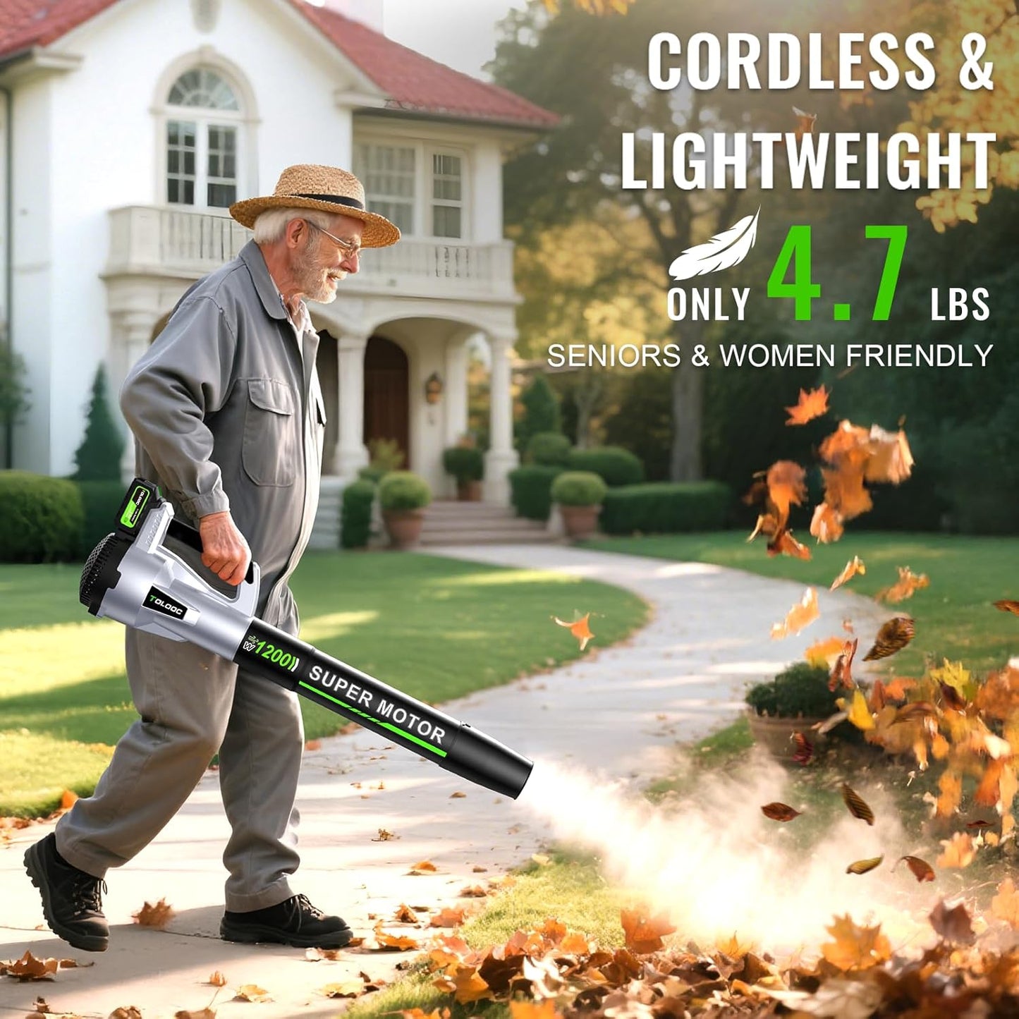 Leaf Blower Cordless, 735 CFM Brushless Electric Blower with 2 X 5.0Ah Battery, 6 Speed Levels, 3 Extension Tubes, Lightweight Battery Leaf blower for Lawn Care, Garden, Yard, Patio Leaves-grey