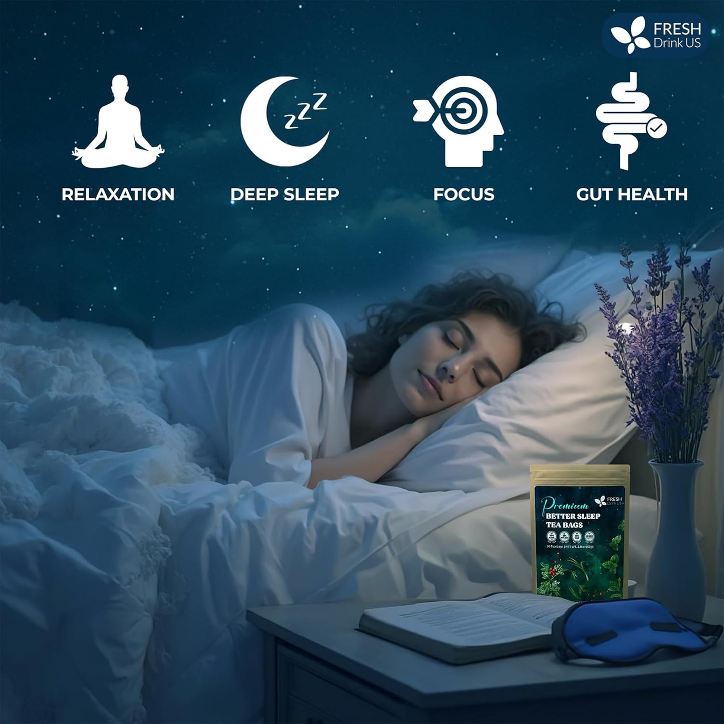 FreshDrinkUS, Premium 75 Tea Bags Better Sleep Herbal Tea | Special Herbal Sleep Tea, Caffeine-Free Loose Leaf Blend with Spearmint Leaves, Lemongrass Leaves, and Hawthorn Berry β Naturally Refreshing and Aromatic.