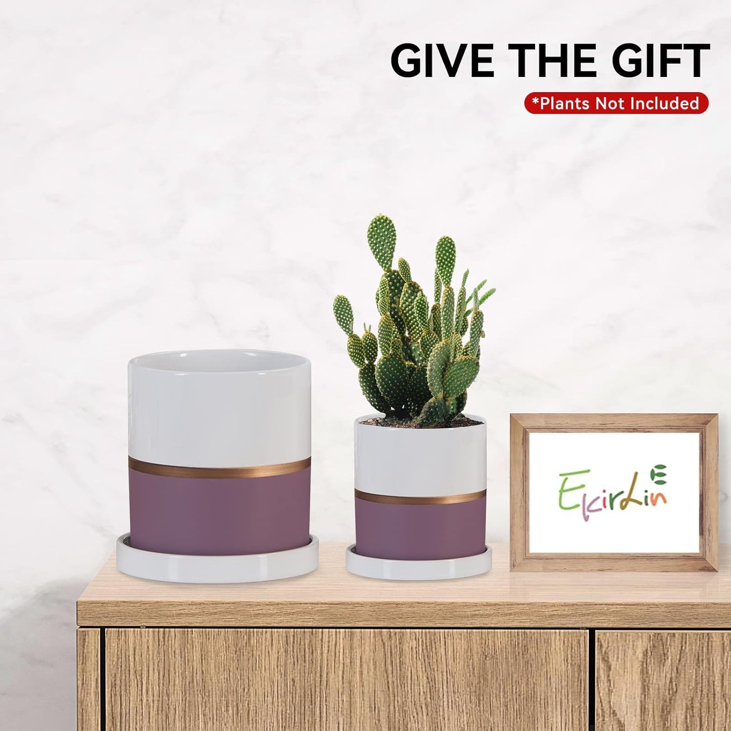 Ekirlin 5 inch Plant Pot - Ceramic Flower Planters Indoor - Modern Succulents Containers with Drain Hole Saucer, Decorate Home, Office & Outdoor (Purple)