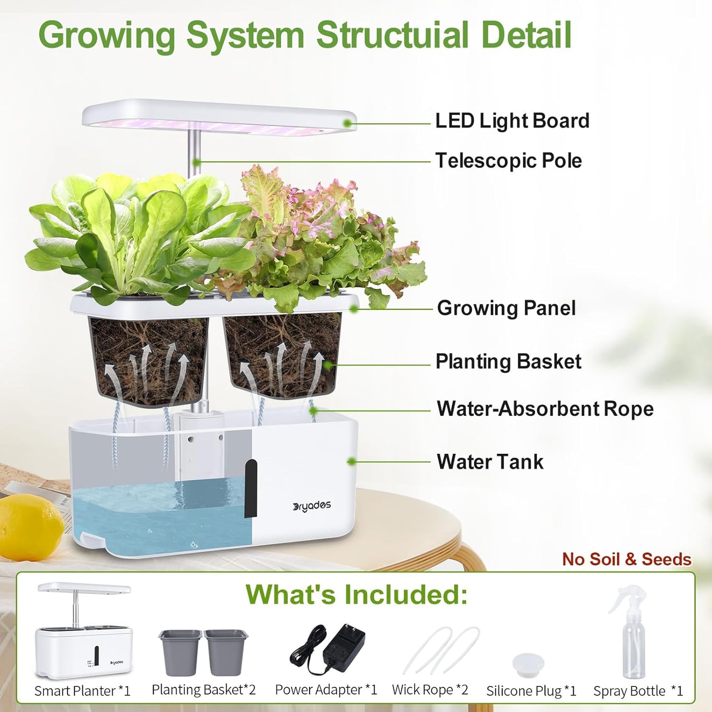 Indoor Garden System 19 Watt LED Growing Light Upgrade 2 Self-Watering Soil-Cultivated Growing Pots Gardening Gifts for Mom Plant Pot for Vegetables Herbs Tomato(No Seeds&Soil)