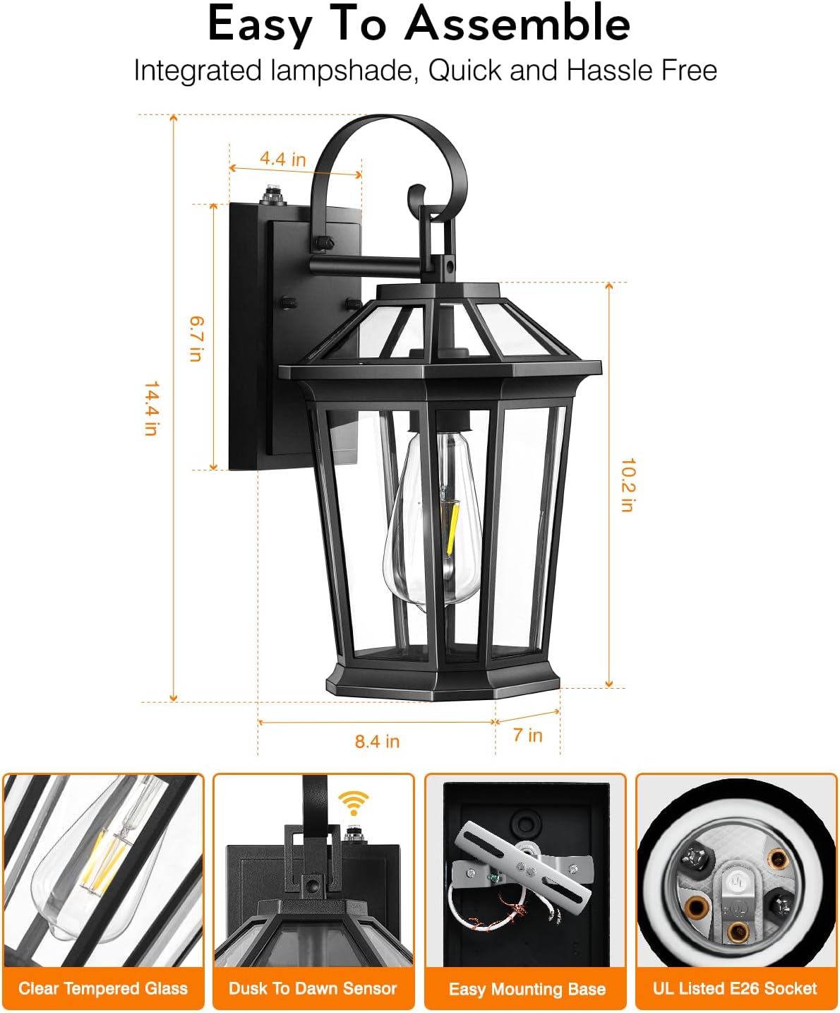 VIANIS Dusk to Dawn Exterior Light Fixture, Waterproof Outdoor Wall Sconce Porch Light for House, 100% Anti-Rust Aluminum Outside House Lights, Farmhouse Coach Lantern for Porch, Garage, Front Door