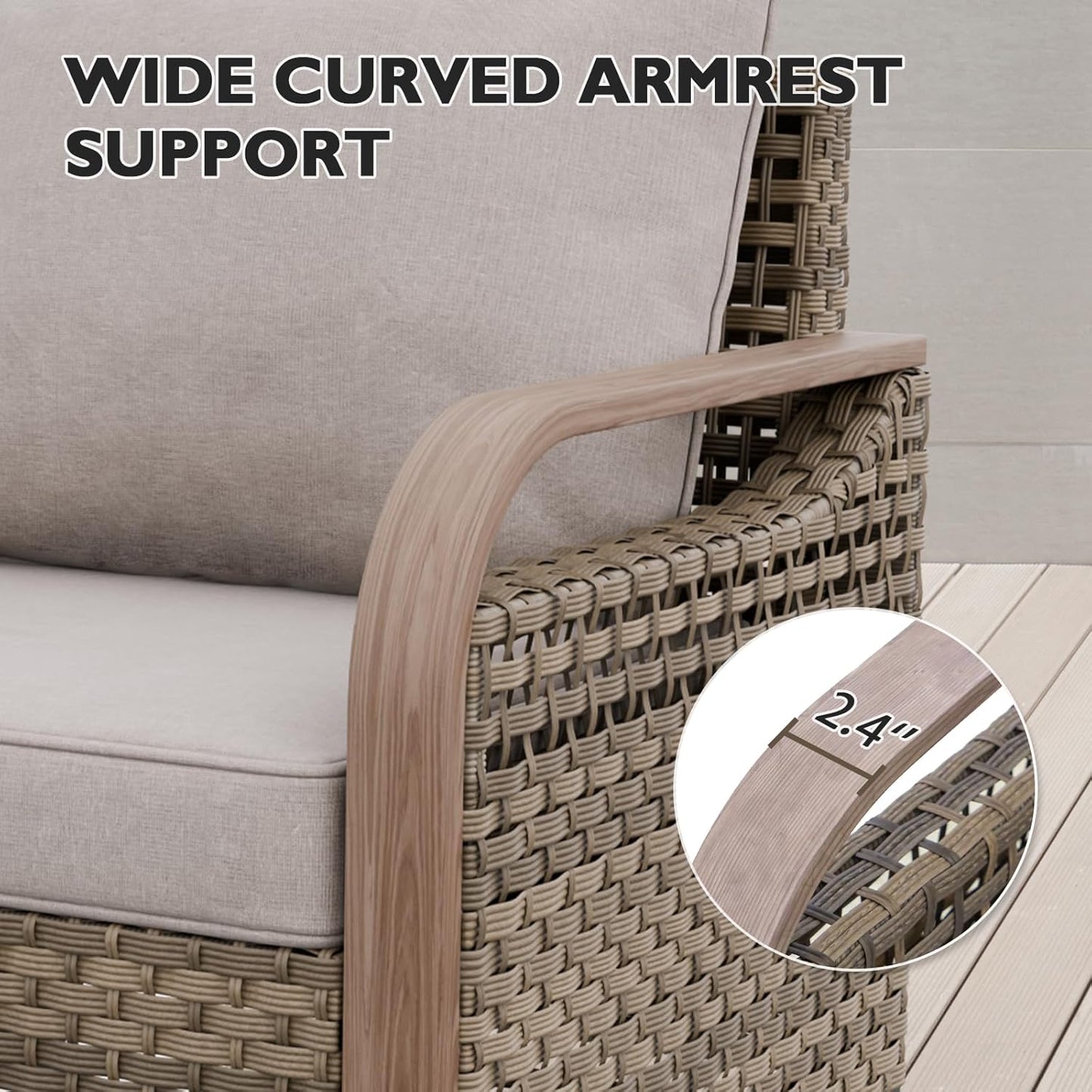 EAGLE PEAK Modern Wicker Outdoor Chair, Patio Chair Curved Armrest, Rattan Patio Furniture for Yard Deck Porch Garden, 1 Chair, Brown/Gray