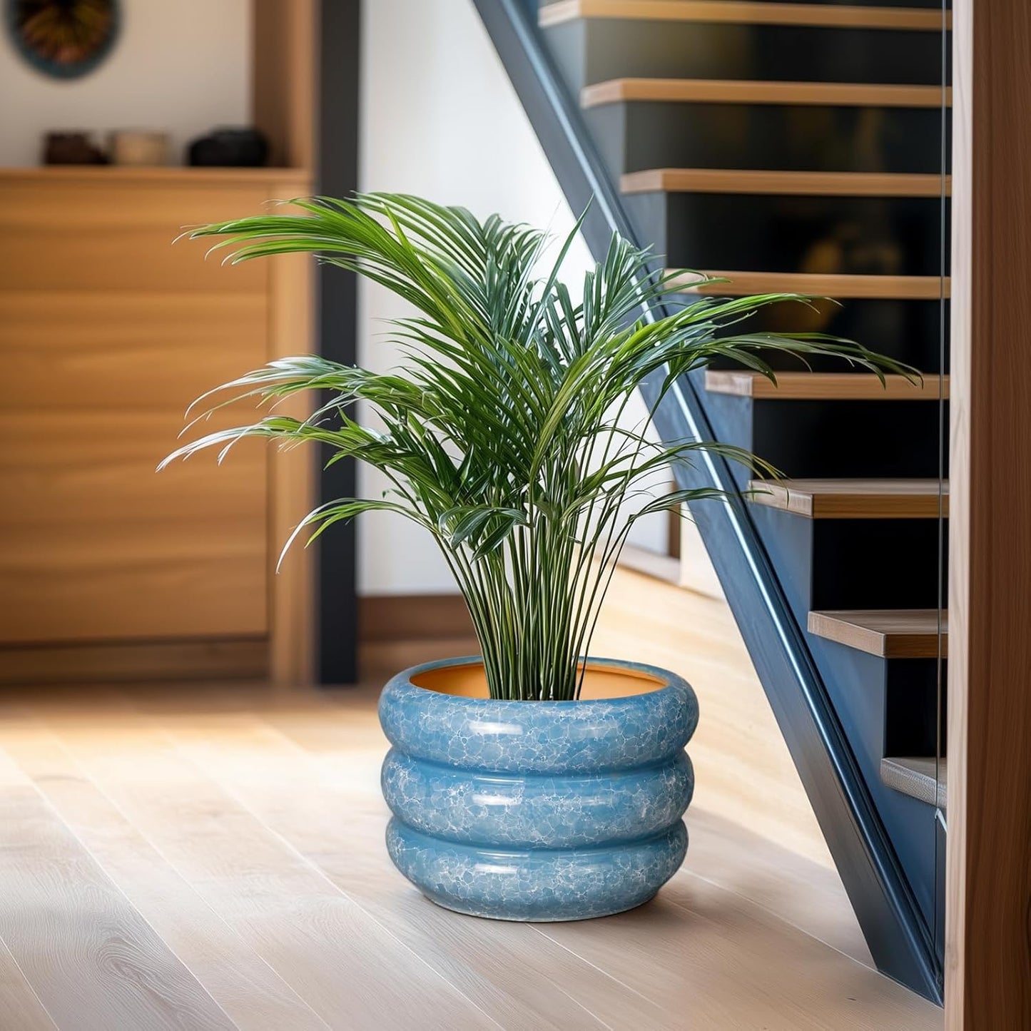 SQOWL 10 Inch Planter Pot - Ceramic Plant Pot with Drainage Hole Planter for Indoor Plants Large Flower Pot Decorative Plant Pot Outdoor Planter for Porch Decor Blue