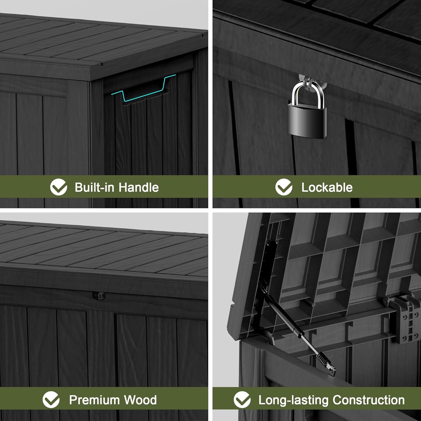 150 Gallon Waterproof Large Resin Deck Box Indoor/Outdoor Lockable Storage Container and Seating for Garden, Pool, and Patio (150 Gallon, Black)