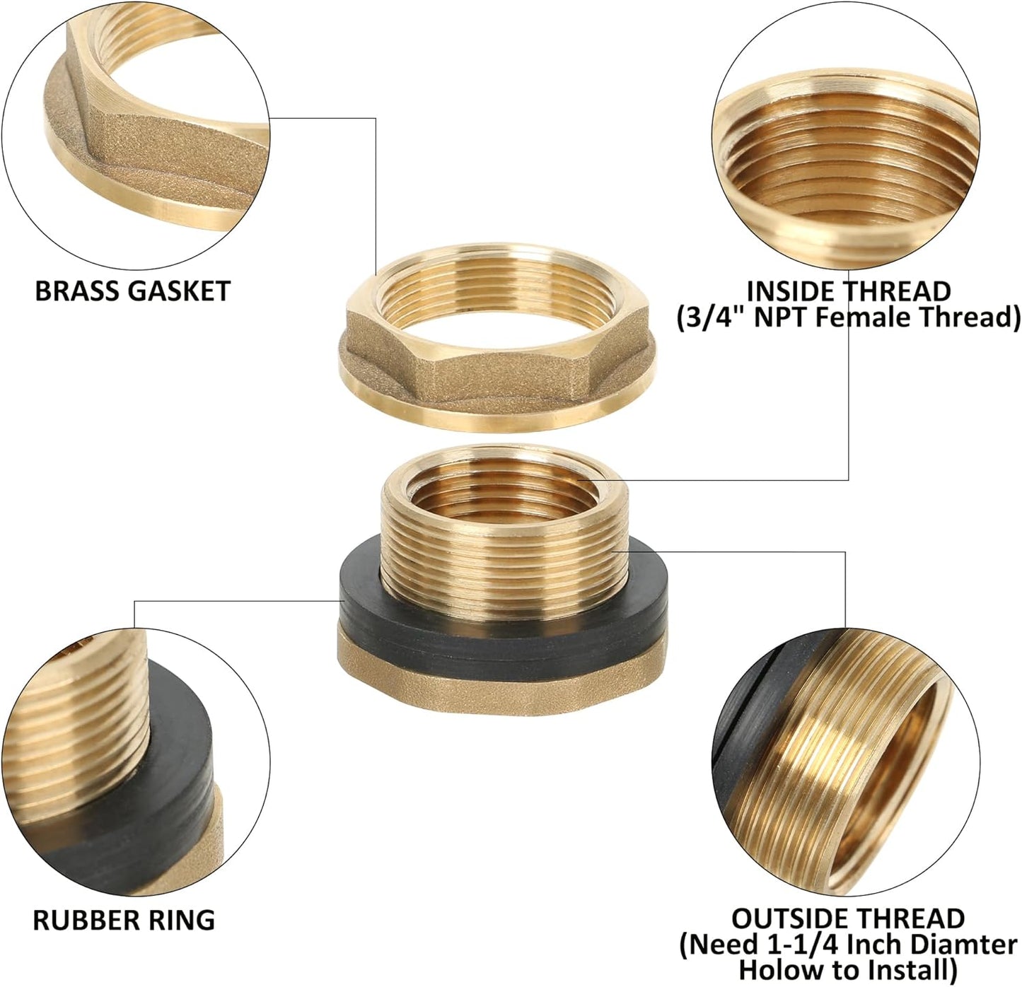 STYDDI Solid Brass Rain Barrel Spigot, Strong Flow Water Barrel Faucet with Large Handle, Quarter Turn Ball Valve Faucet with Bulkhead Fitting for Water Tanks, Water Storage Barrels, Rain Buckets