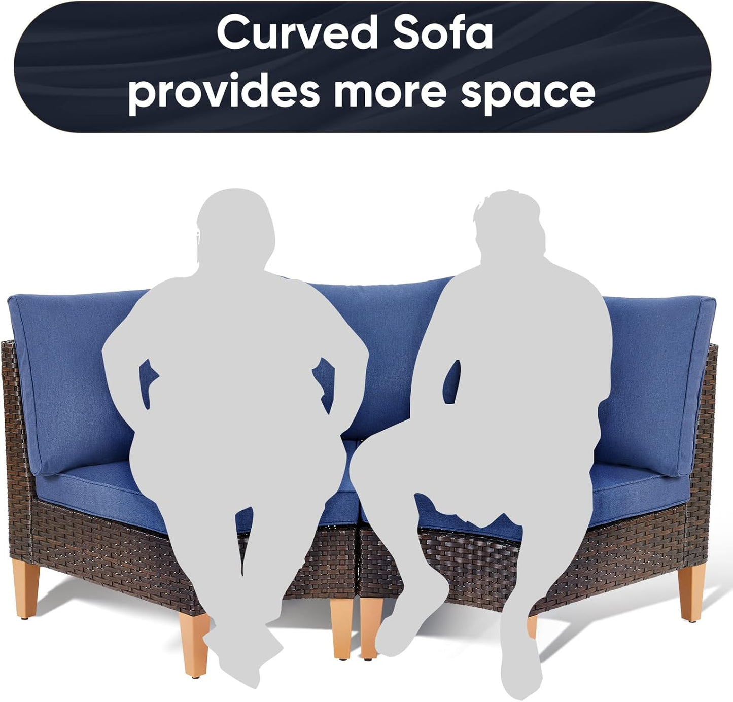 HUMMUH Outdoor Modular Sectional Couch All Weather PE Wicker Patio Sofa Half-Moon Loveseat for Garden Porch Backyard