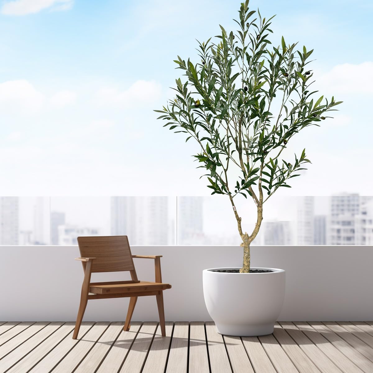 Artificial Tree Faux Olive Tree 6ft(71in,1289leaves) Tall Fake Olive Plant in Pot Fake Silk Tree Faux Plants Indoor