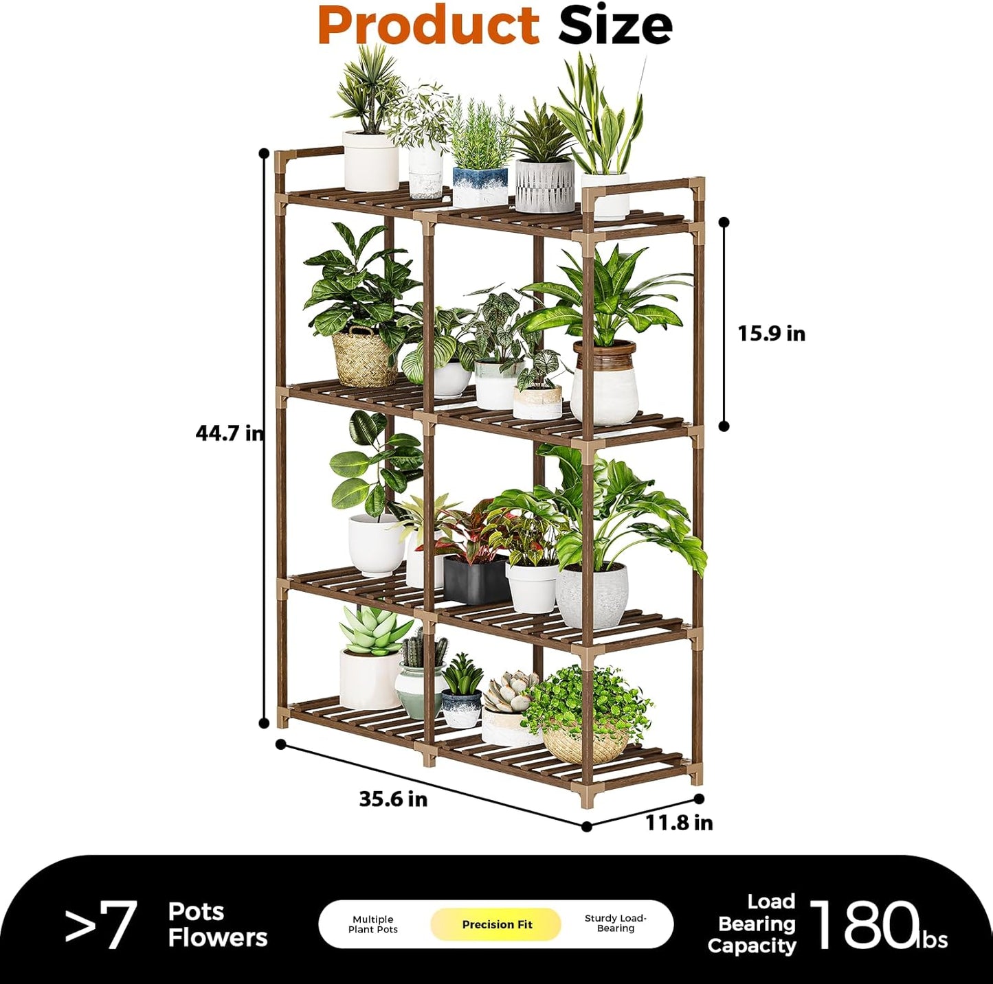 Bamworld Plant Stand with Grow Lights for Indoor Plants Wood Plant Shelf 4 Tier Large Flower Stand for Mutiple Plant Holder Rack for Patio Living Room Balcony