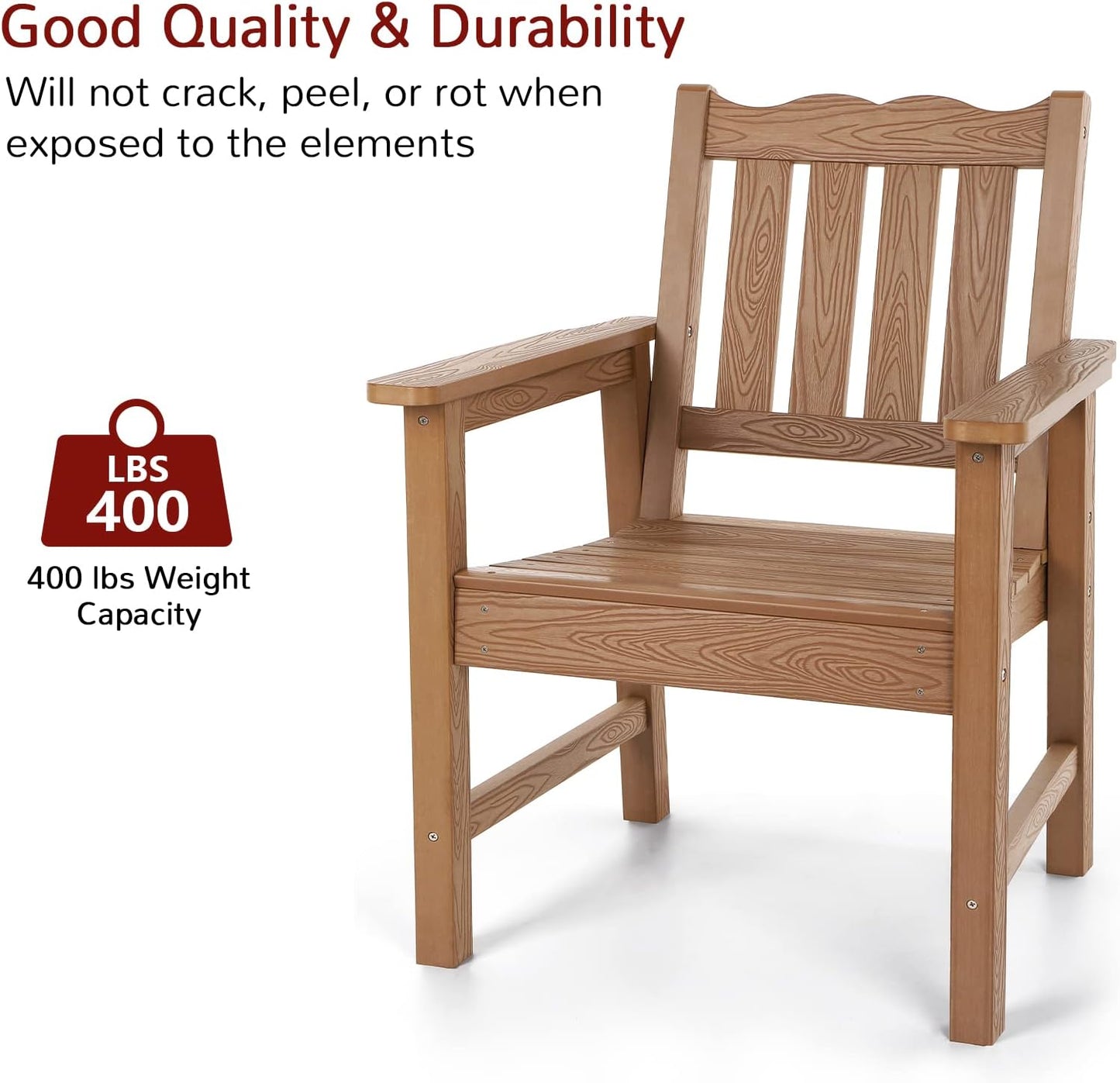 Stoog All-Weather Garden Bench & Chairs Set, 3-Piece Patio Furniture Set, Include 2 Outdoor Chairs and 1 Outdoor Bench, Teak
