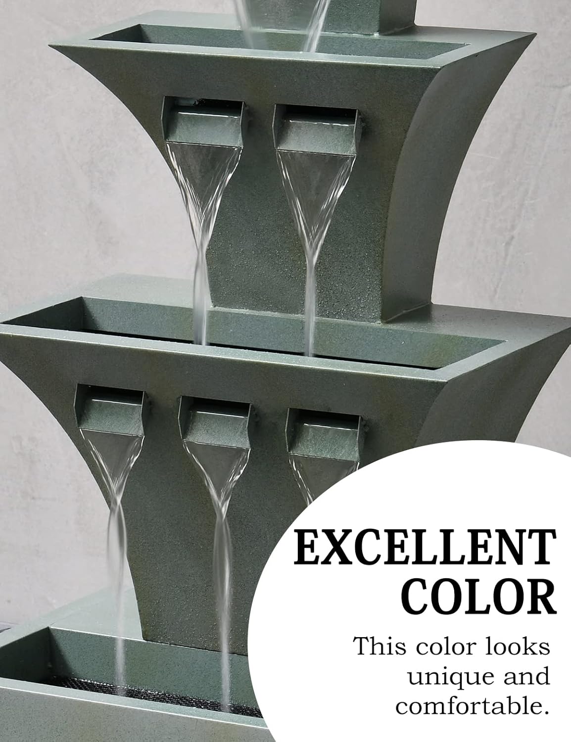 Outdoor Fountains and Waterfalls Multi-Tier Modern Flooring-Standing Fountain for Garden Patio Backyard Porch Balcony Décor 39.3 Inch Tall, Green