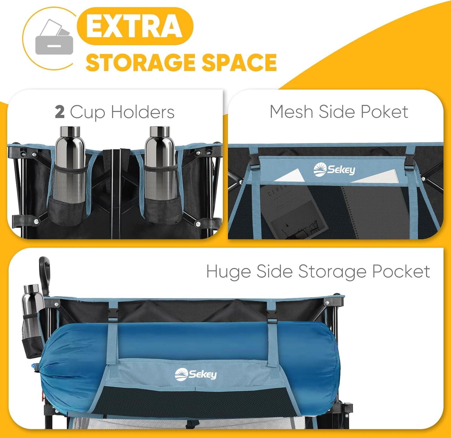 400L Large Capacity Folding Double Decker Wagon with Brakes, 48" Extra Long Extender Cart, 500lbs Heavy Duty Collapsible Wagons, All-Terrain Big Wheels for Camping, Sports, Shopping. Blue