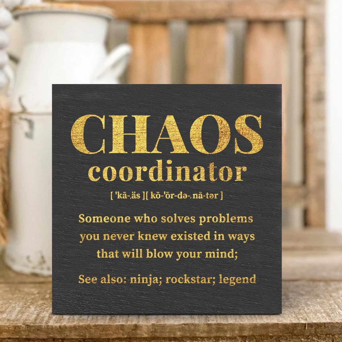 Chaos Coordinator Gifts Office Decor Wooden Box Sign, Administrative Professional Day Gifts Thank You Gifts for Boss Coworker Nurse Decorative Office Desk Accessories Table Shelf Plaque Sign, Black
