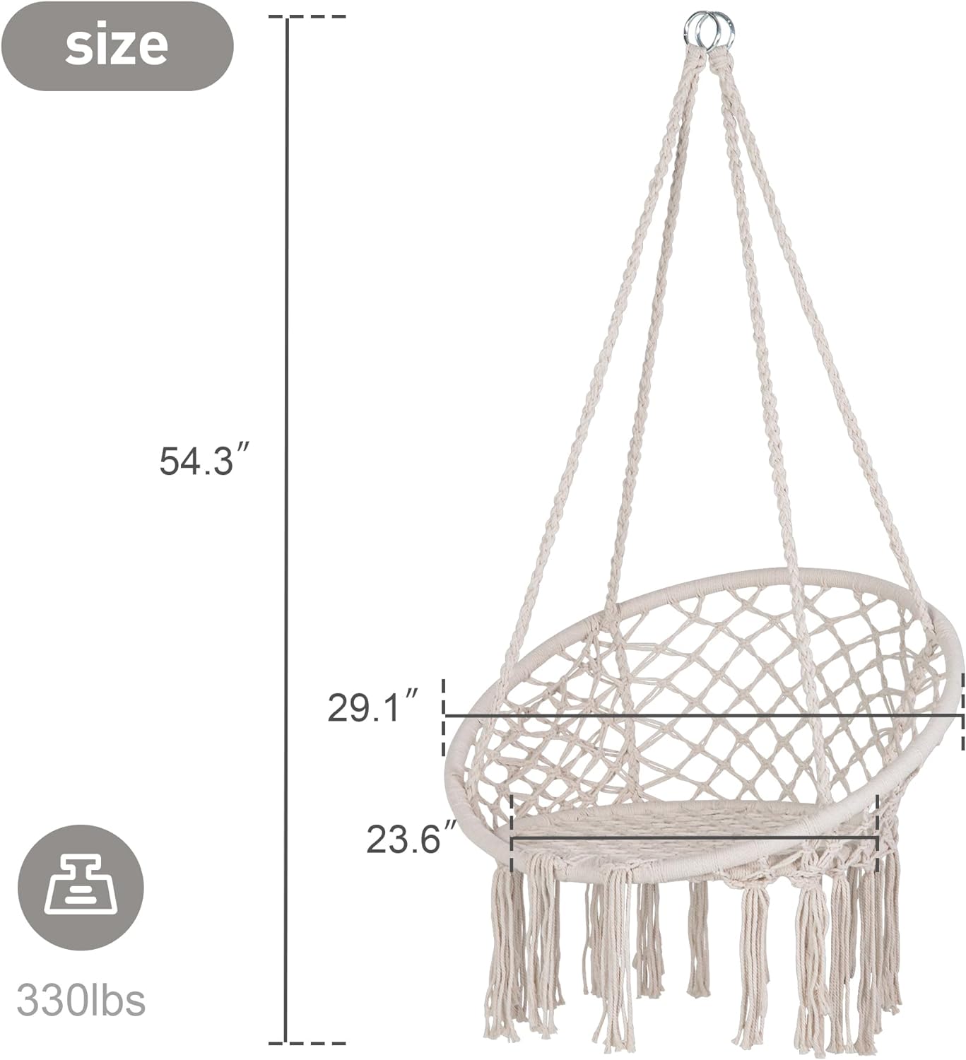 SUNCREAT Hammock Chair Macrame Swing with Side Pocket, Hanging Cotton Rope Hammock Swing Chair for Indoor and Outdoor Use, 330 lbs Capacity, Beige