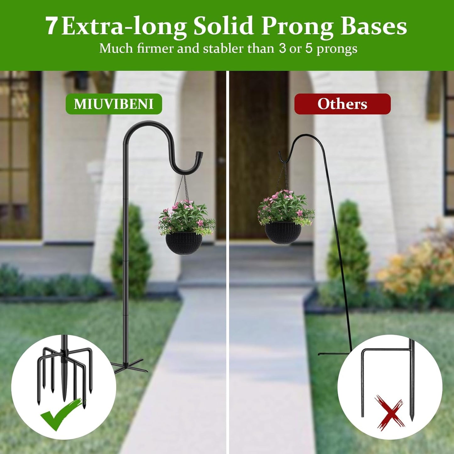 96" Shepherds Hooks for Outdoor with 7 Prongs Base, Heavy Duty Bird Feeder Pole for Hanging Lantern, Hummingbird Feeder, Shepherds Hook for Bird Feeders Outside,1 Pack