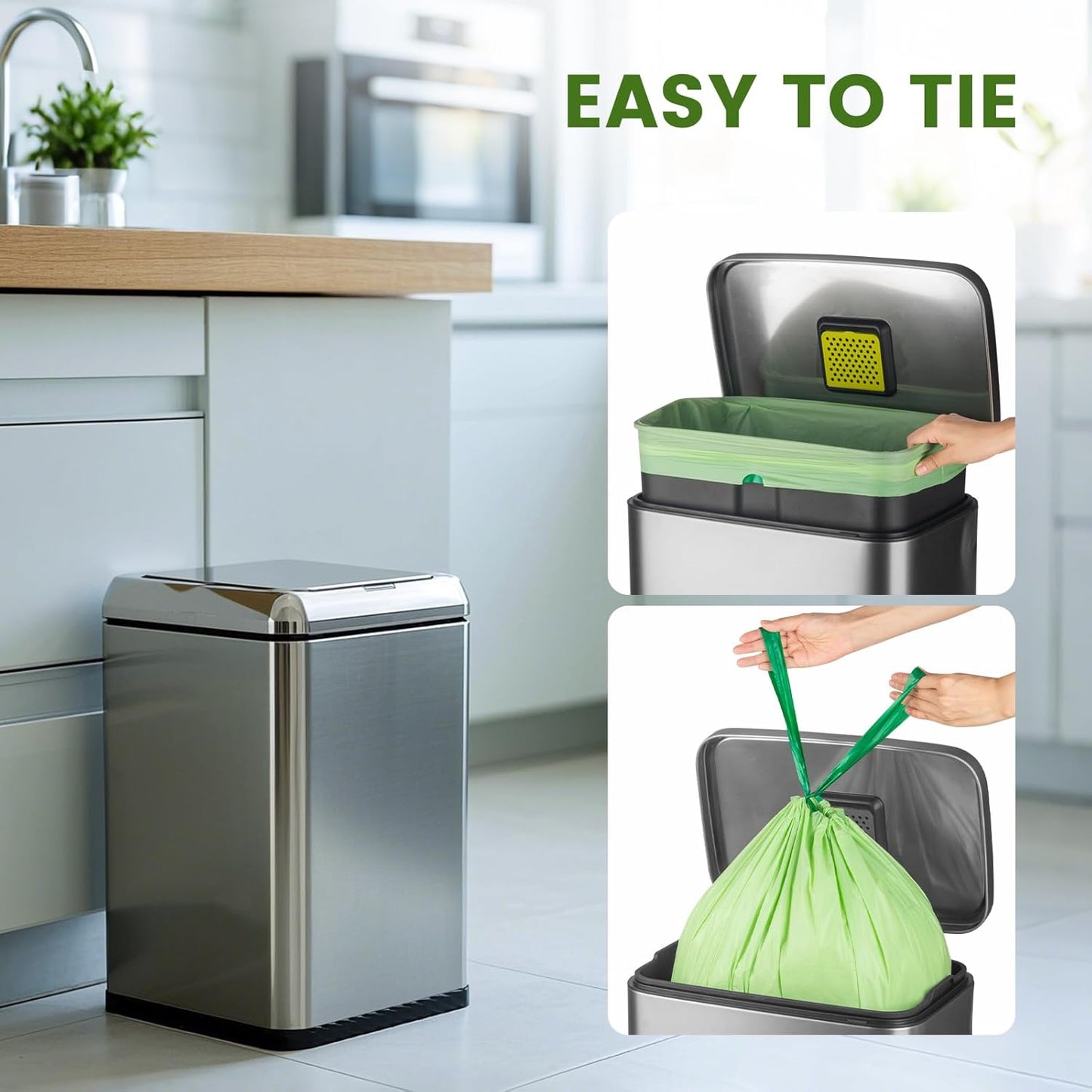 SUPERBIO 4 Gallon Compostable Drawstring Food Scrap Bags,15.1 Liter, 40 Count, 0.9 Mil,Heavy Duty Waste Bags, BPI, Seedling and OK compost INDUSTRIAL