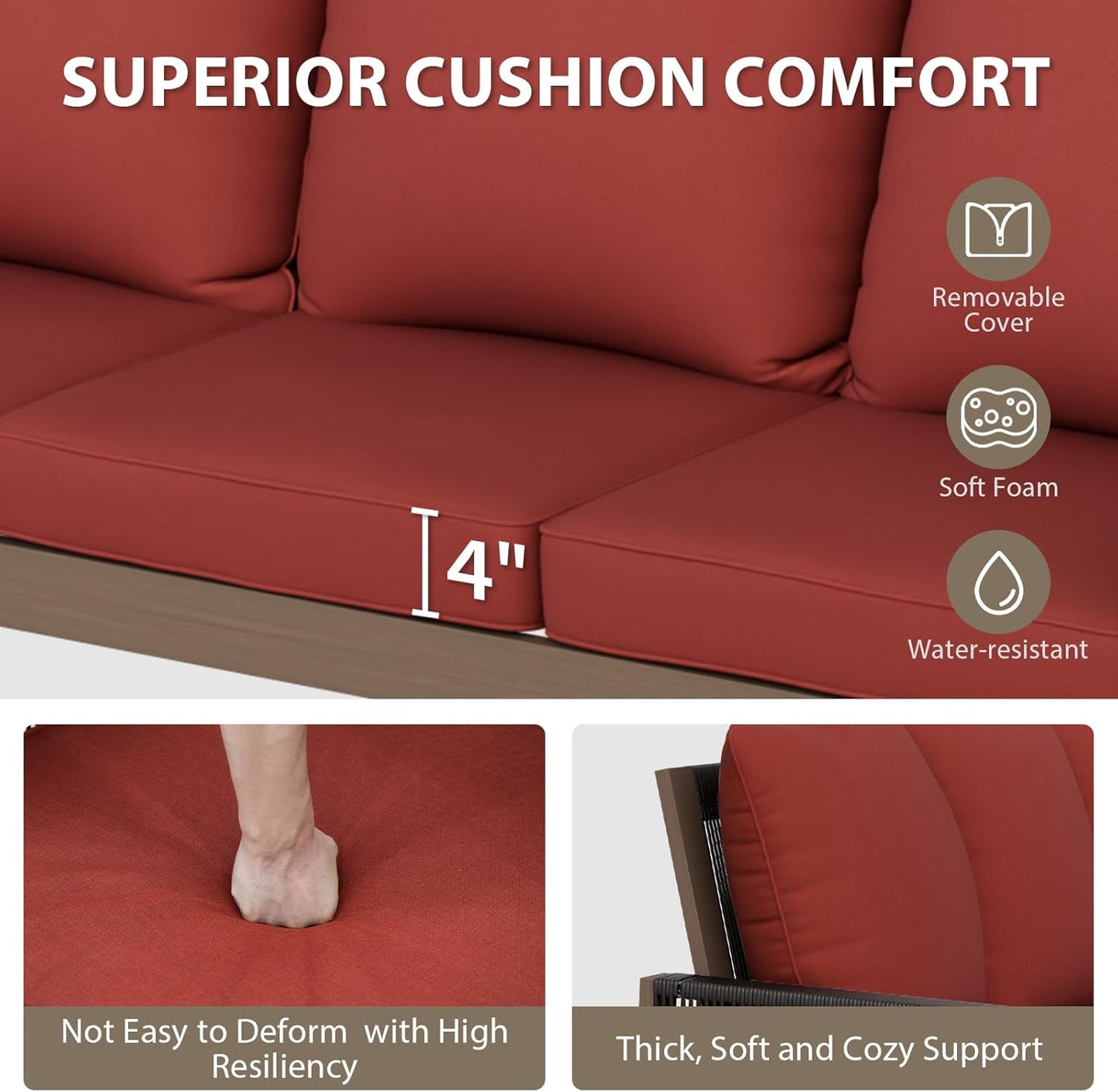 EAGLE PEAK Natural Wood Outdoor Patio Furniture, Cedar Furniture, Conversation Set, Outdoor Seating for Deck Patio Porch, Sofa 4 Chairs 2 Ottomans & Coffee Table, 8 Pieces, Brown/Red