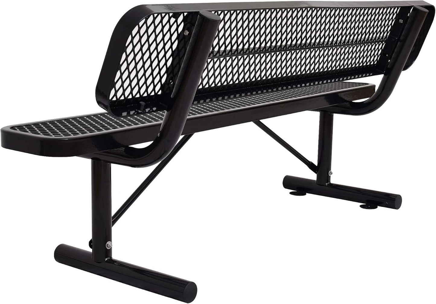 6 FT Heavy Duty Park Bench, Outdoor Metal Black Bench with Back-Commercial Steel Benches for Outside, 2-4 Person Seat-Garden Benches with Portable Frame for Outdoors