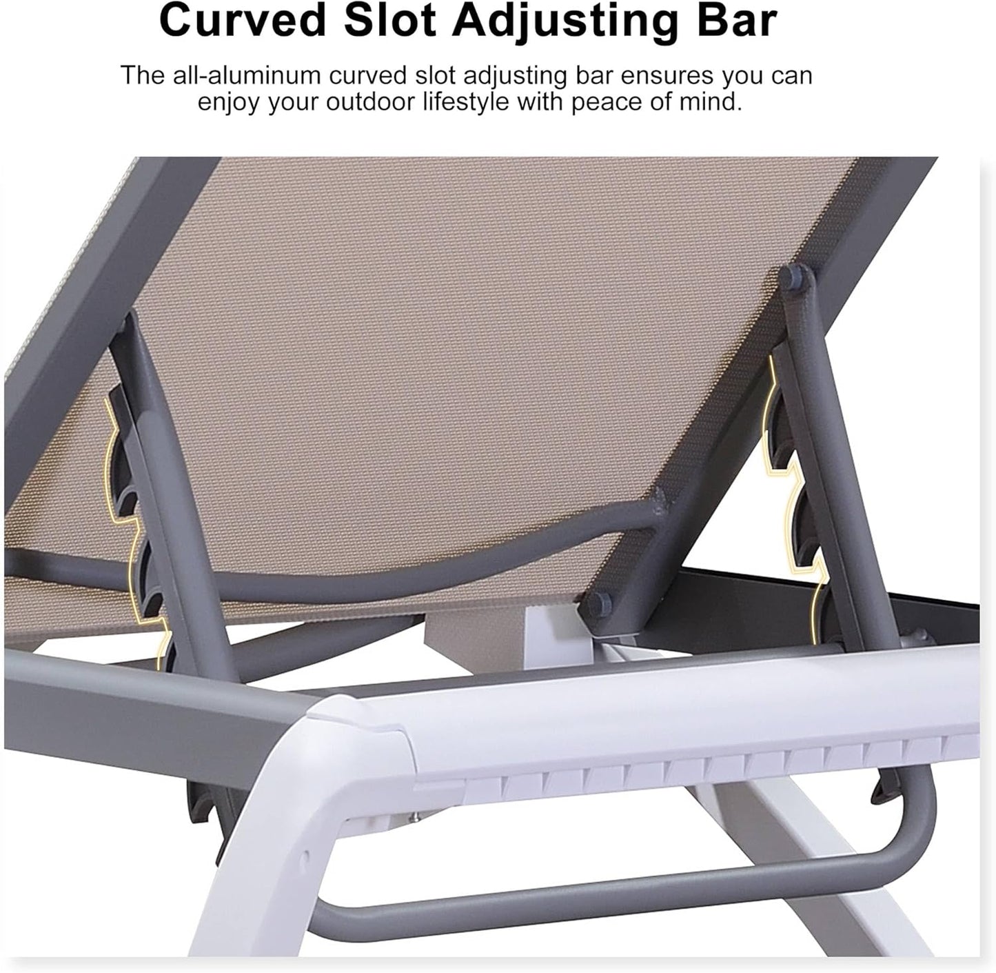 PURPLE LEAF Patio Chaise Lounge Chair Outside Aluminum Plastic Stackable Tanning Chairs for Pool Sunbathing Beach Deck Outdoor Lounger, Khaki