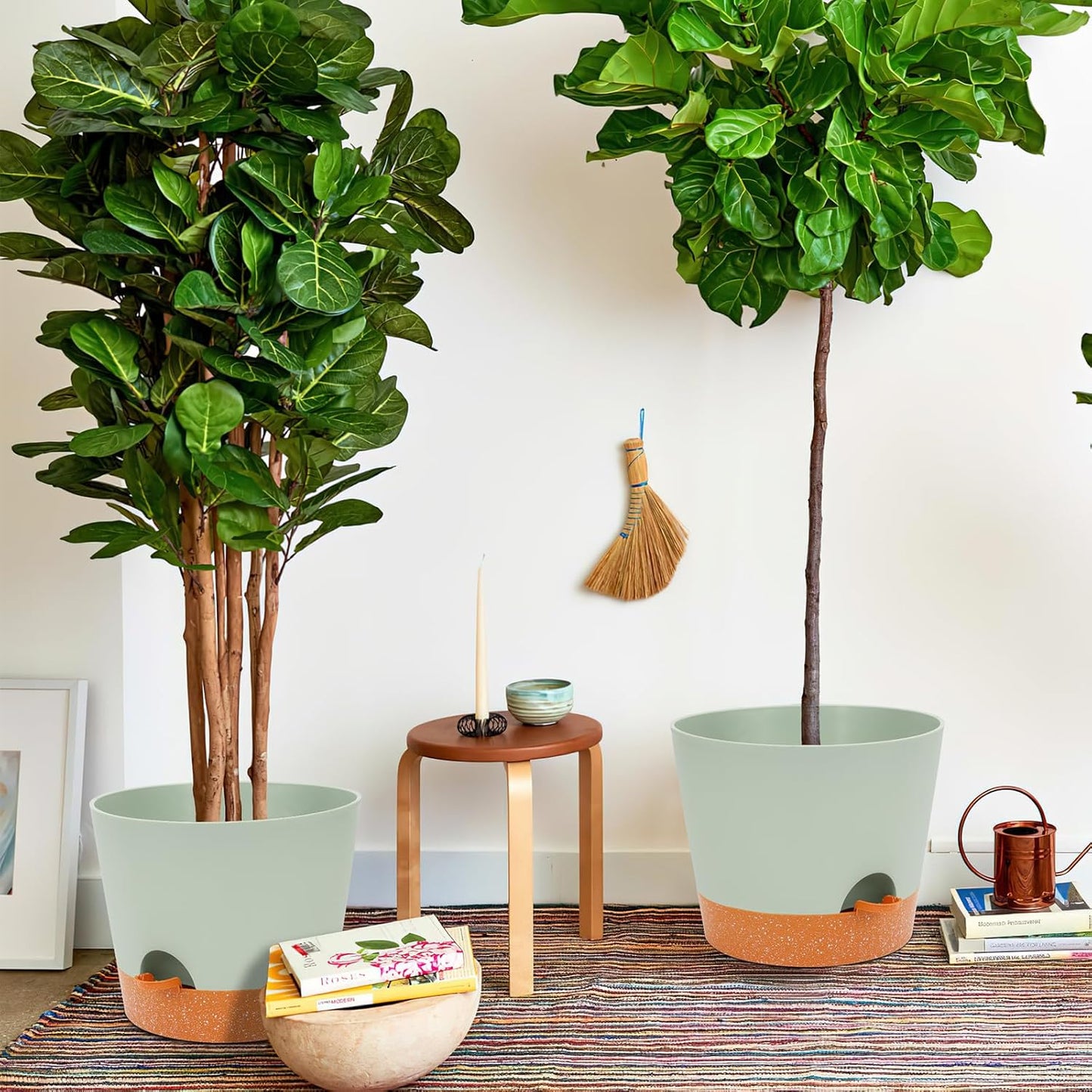 GARDIFE 12 inch Plant Pots, planters, Self Watering Pots, 2 Pack Large Plastic Flower pots with Deep Reservior and High Drainage Holes for Indoor Outdoor Plants and Flowers, Green