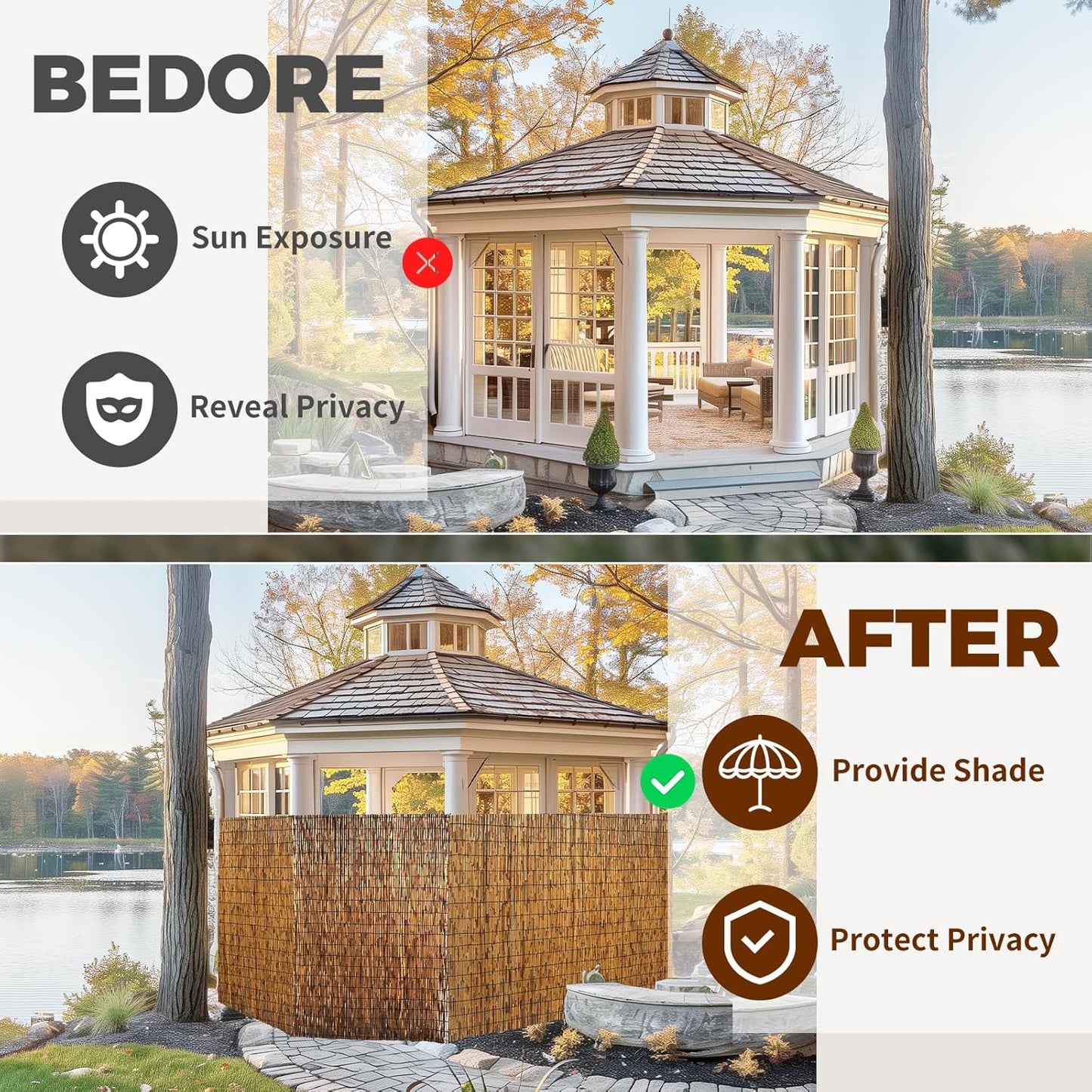 Natural Reed Fencing, Eco-Friendly Reed Fence, 5 feet High x 13.1 feet Long, Reed Screen for Backyard Patio Garden and More,Brown…