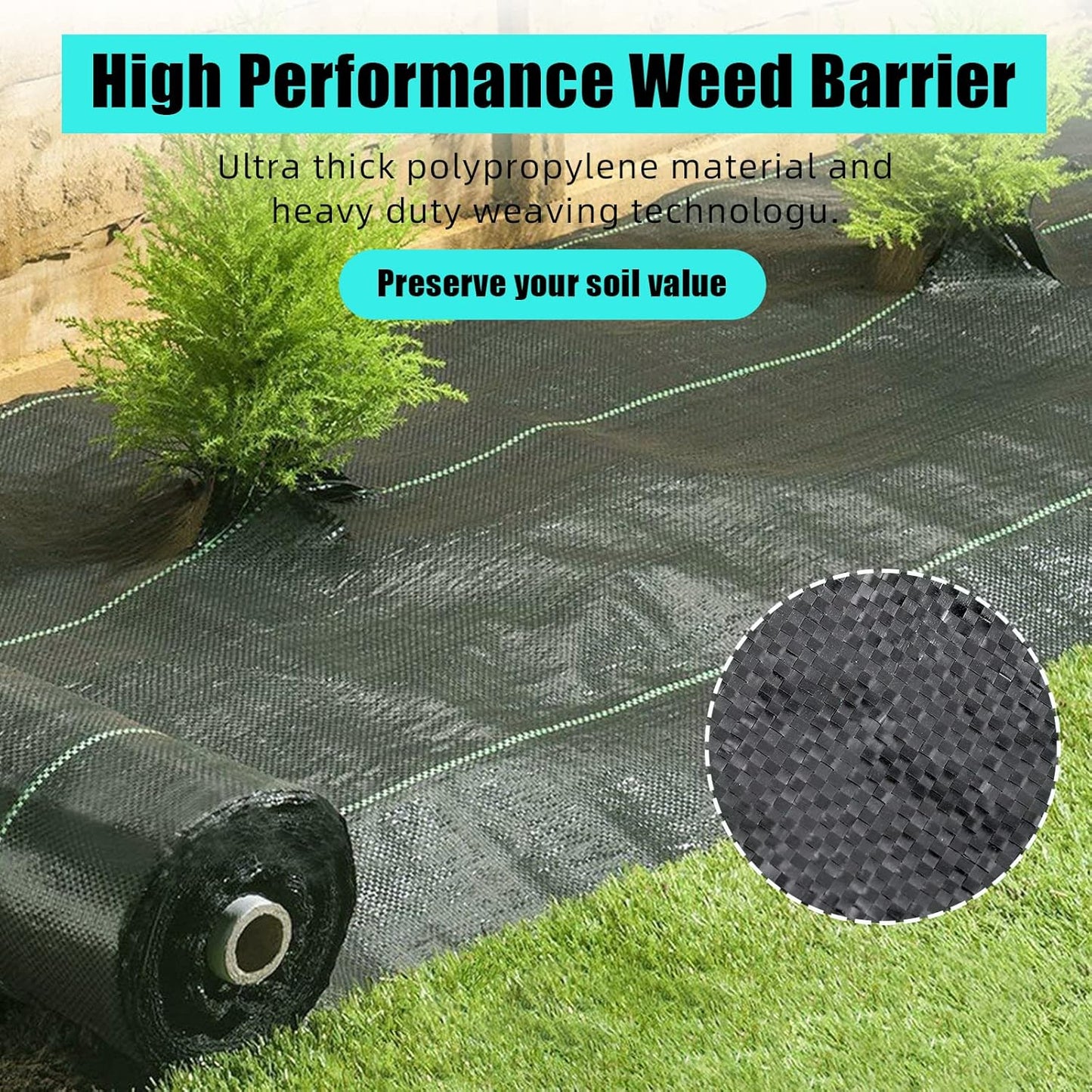 6.5ft X 300ft Weed Barrier Landscape Fabric Heavy Duty, Premium 3.0 oz Ground Cover Weed Block Gardening Mat, Easy Setup & Superior Weed Control, for Erosion Control, Weed Barrier