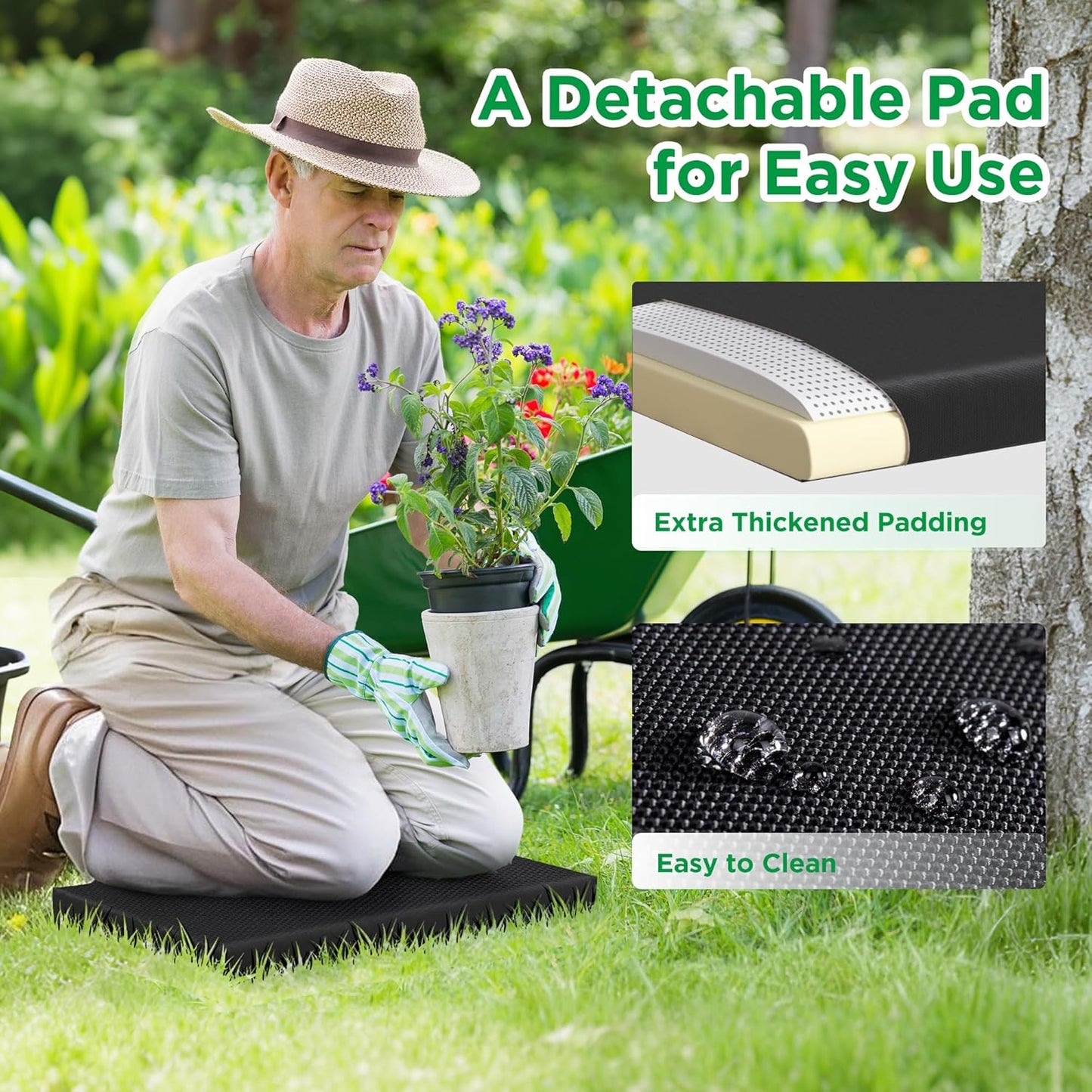 10.8” Wide Garden Kneeler and Seat, Heavy Duty Foldable Gardening Stool with Tool Belt Pouch, Included Thickened Kneeling Pad, Portable Gardening Bench Chair for Seniors & Parents