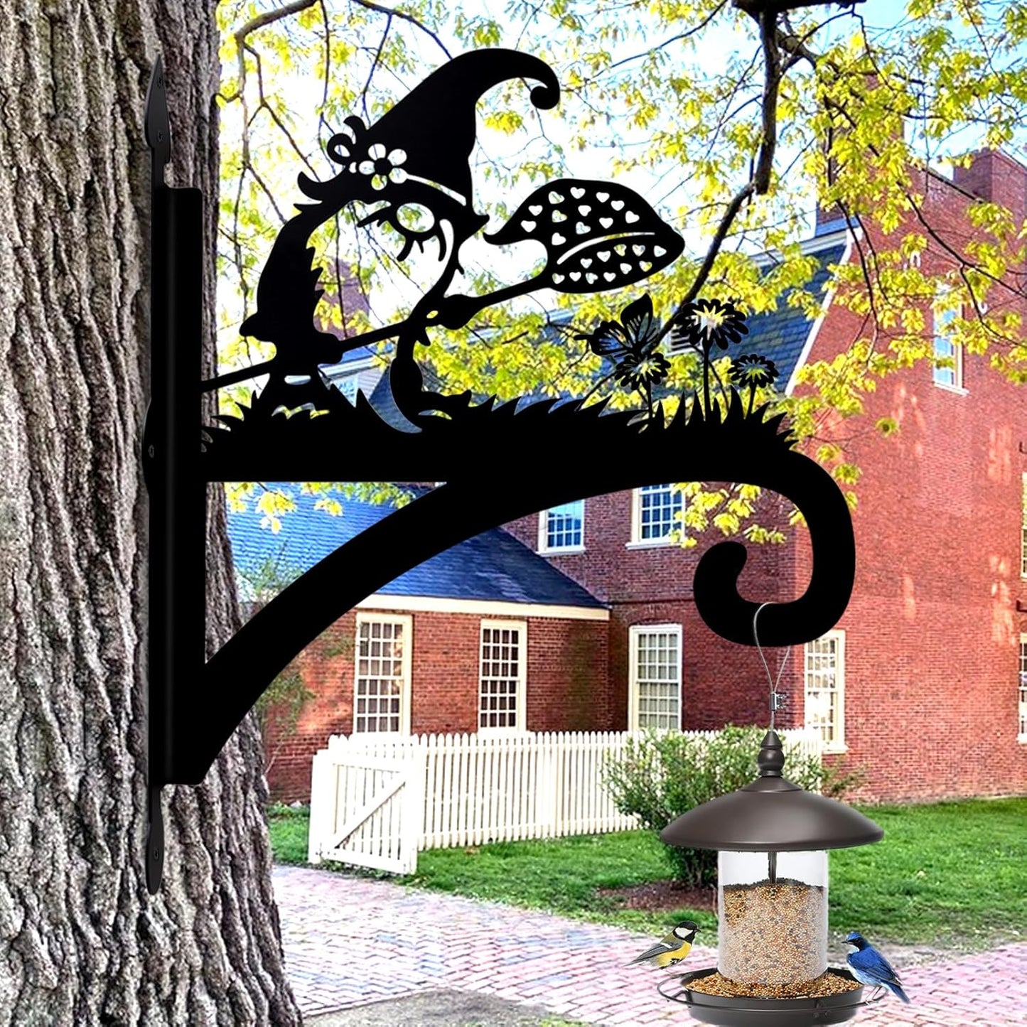 Plant Hangers Outdoor Heavy Duty Iron Decorative Gnome Silhouette Pot Hangers for Plants 11 inch Hanging Plant Bracket Wall Plant Hanger for Bird Feeder Flower Pot Lantern Wind Chimes