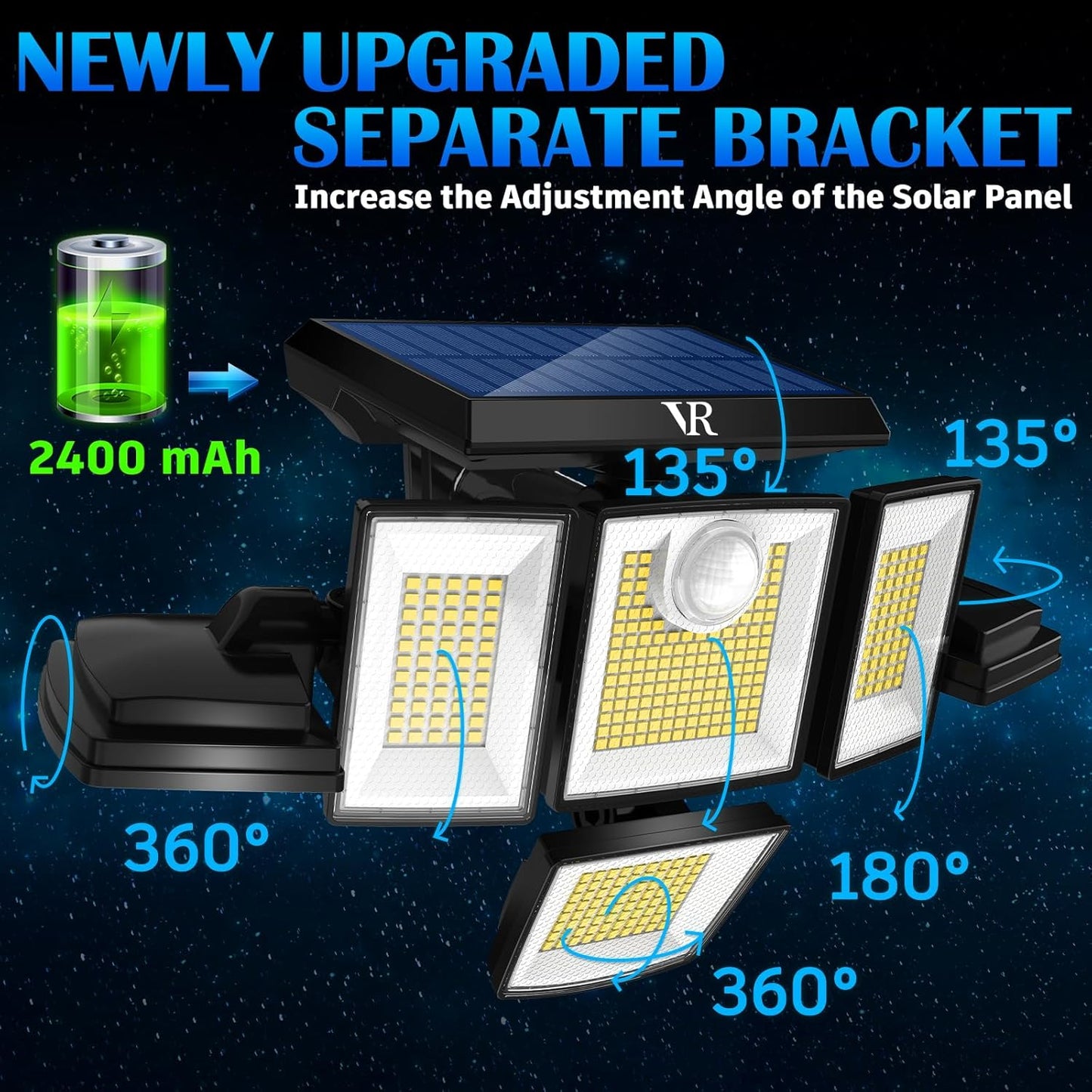 Solar Motion Sensor Flood Lights Outdoor - 496LEDs 3500LM 3 Lighting Modes 3 Levels Brightness, 6 Heads 360° Illumination, IP65 Solar Security Lights,for Porch Yard Patio Garage(2 Packs)