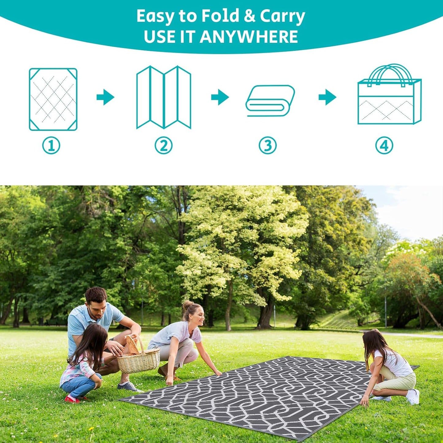 HEBE Outdoor Rug Waterproof 6x9, Reversible Plastic Straw Rug RV Camping Rug, Indoor Outdoor Patio Mat Clearance, Outside Carpet for Porch,Deck,Camper,Balcony,Backyard,Picnic