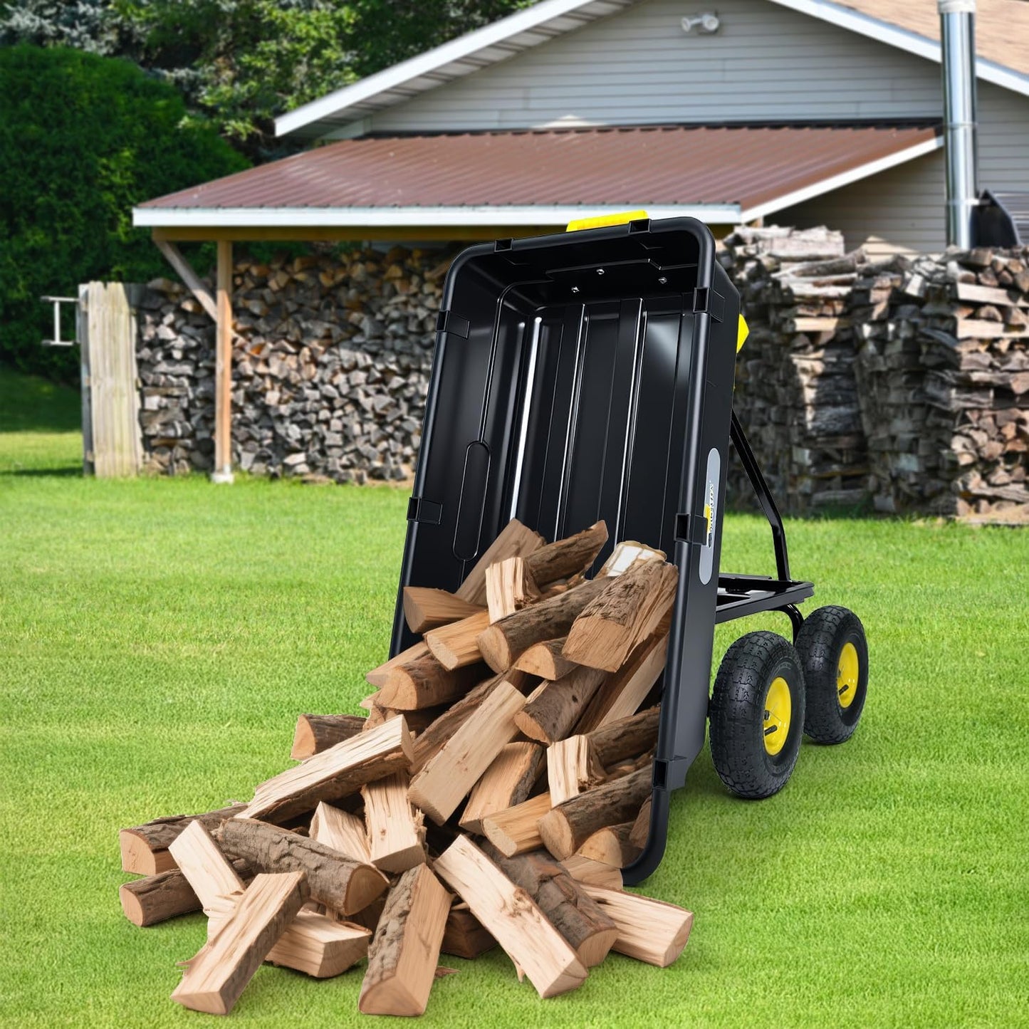 Garden Dump Cart, Heavy-Duty Utility Wagon with 900 lb Capacity, 5 Cu Ft Bed, 10" Pneumatic Tires, 180° Pivot Steering for Yard, Lawn, and Beach Use