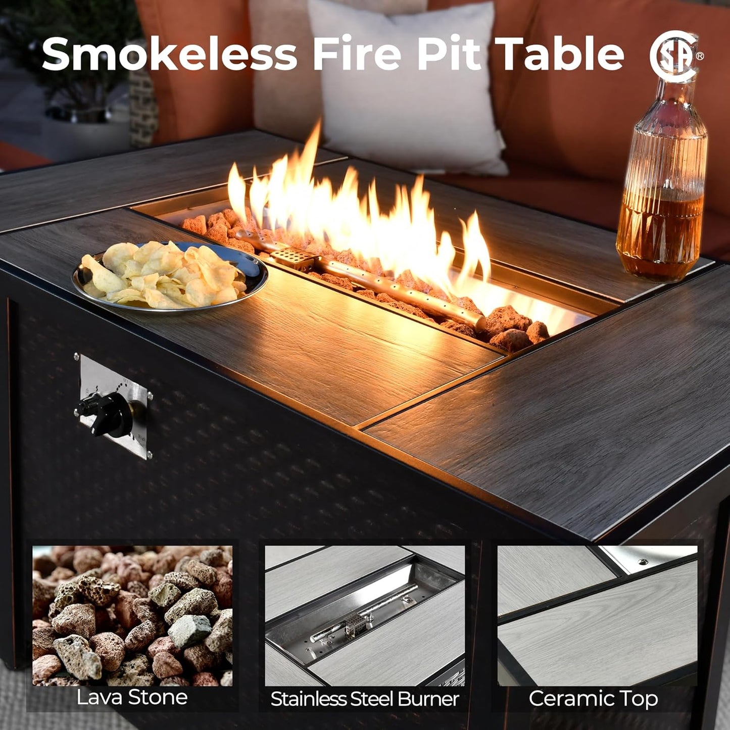 HOOOWOOO Outdoor Sectional Patio Furniture Set with Fire Pit Table,13 Pieces Wicker Conversation Sets L Shaped Couch,Extra Deep Out Door Sofa Outside Furniture with Swivel Chairs,Navy Blue