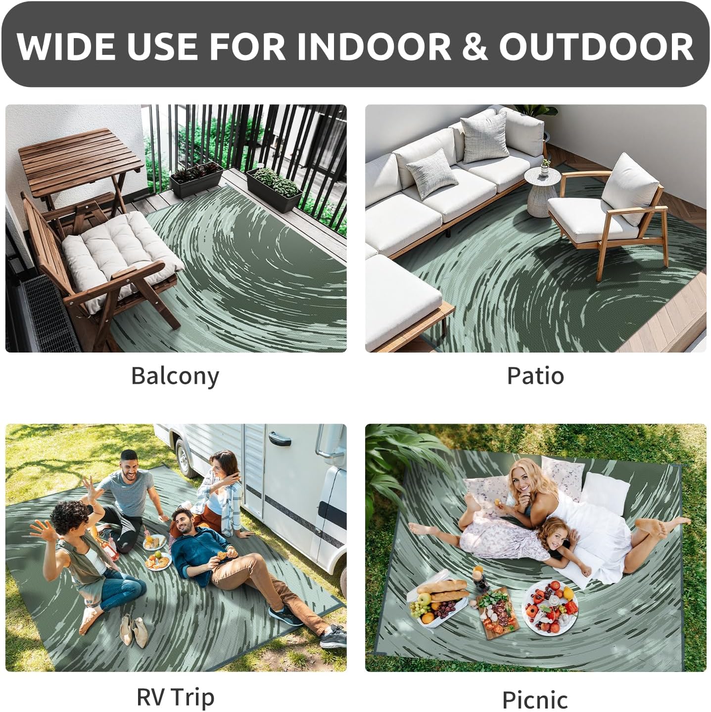 COCOER Modern Outdoor Rug 8x10 Reversible-Waterproof Outdoor Patio Rug-Quick Dry Outdoor Area Rugs Indoor Outdoor Rugs-Outside Rug Patio Decor for Porch Deck Balcony Backyard