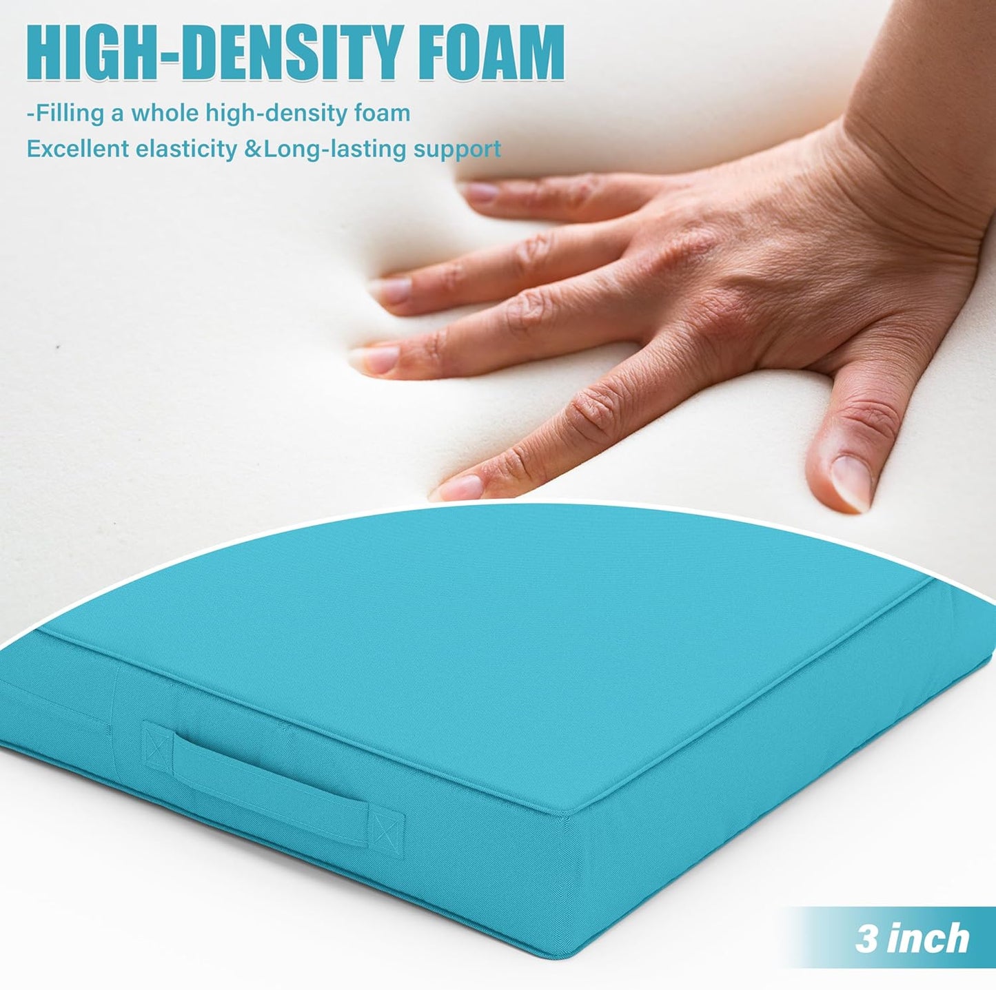 Patio Chair Cushions 17 X 16 X 3 Inch Waterproof Outdoor Seat Cushions for Patio Furniture, Outdoor Sofa Couch Pads with Ties & Handle, Set of 2, Lake Blue