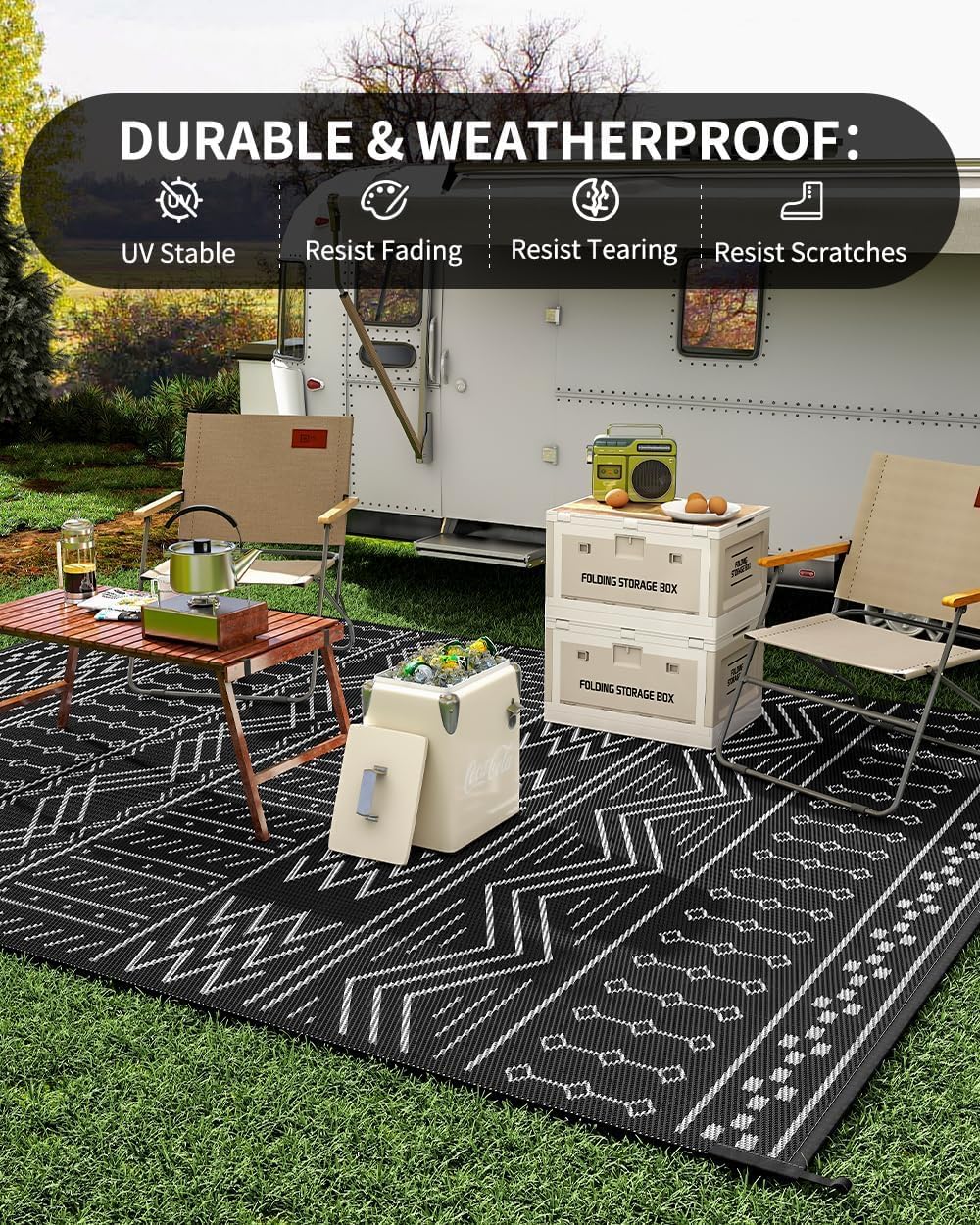 COCOER Outdoor Rug Carpet Waterproof 9x12 ft Patio Rug Mat Indoor Outdoor Area Rug for RV Camping Picnic Reversible Lightweight Plastic Straw Outside Rug for Patio Decor Decoration