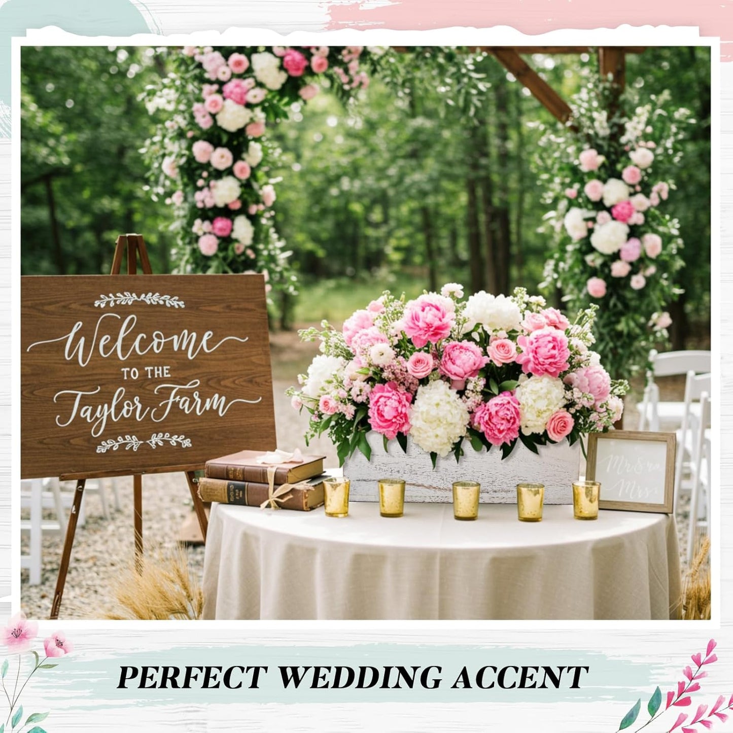 Dandat 3 Set Wood Boxes for Centerpieces 12x4 Inch Rectangle Wooden Planter Box Rustic Wooden Planters with Removable Plastic Liner Floral Foam Blocks for Home Wedding Garden Decor