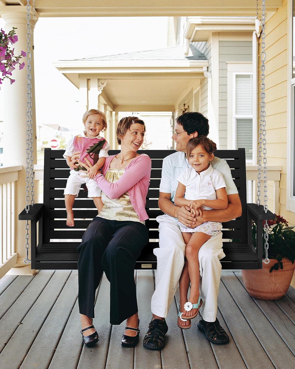 YEFU Hanging Porch Swing Set of 2,2-Seat Patio Swing Bench,All-Weather Swing Chair with Hanging Chains,Look Like Real Wood,for Garden and Courtyard,800LBS Weight Capacity,4FT,Black