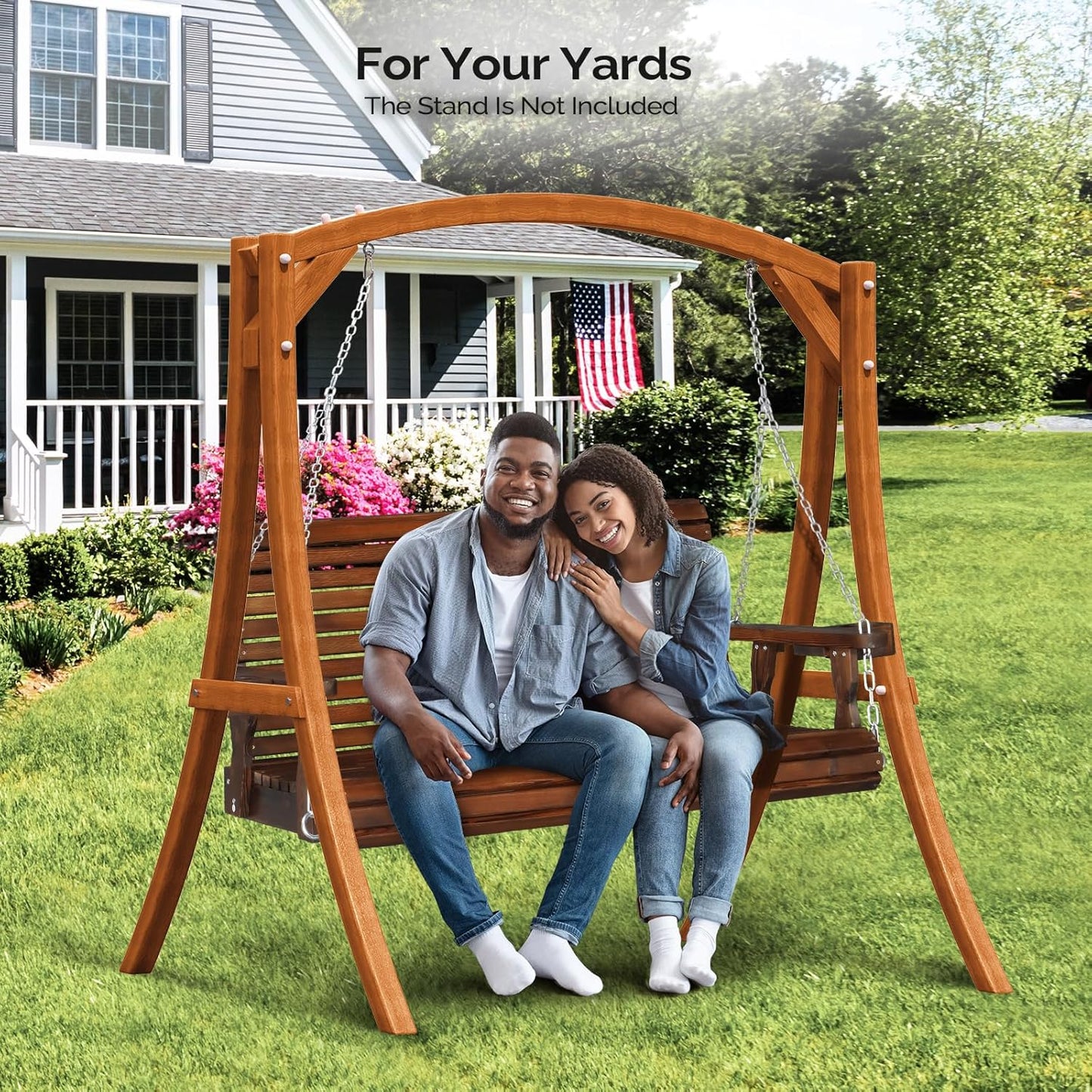 VINGLI XL Size Patio Wooden Porch Swing Outdoor with Cup Holders, Heavy Duty 880 LBS Hanging Swing Chair Bench with Hanging Chains for Yard, Lawn, Garden (4 FT Pro, Rustic)