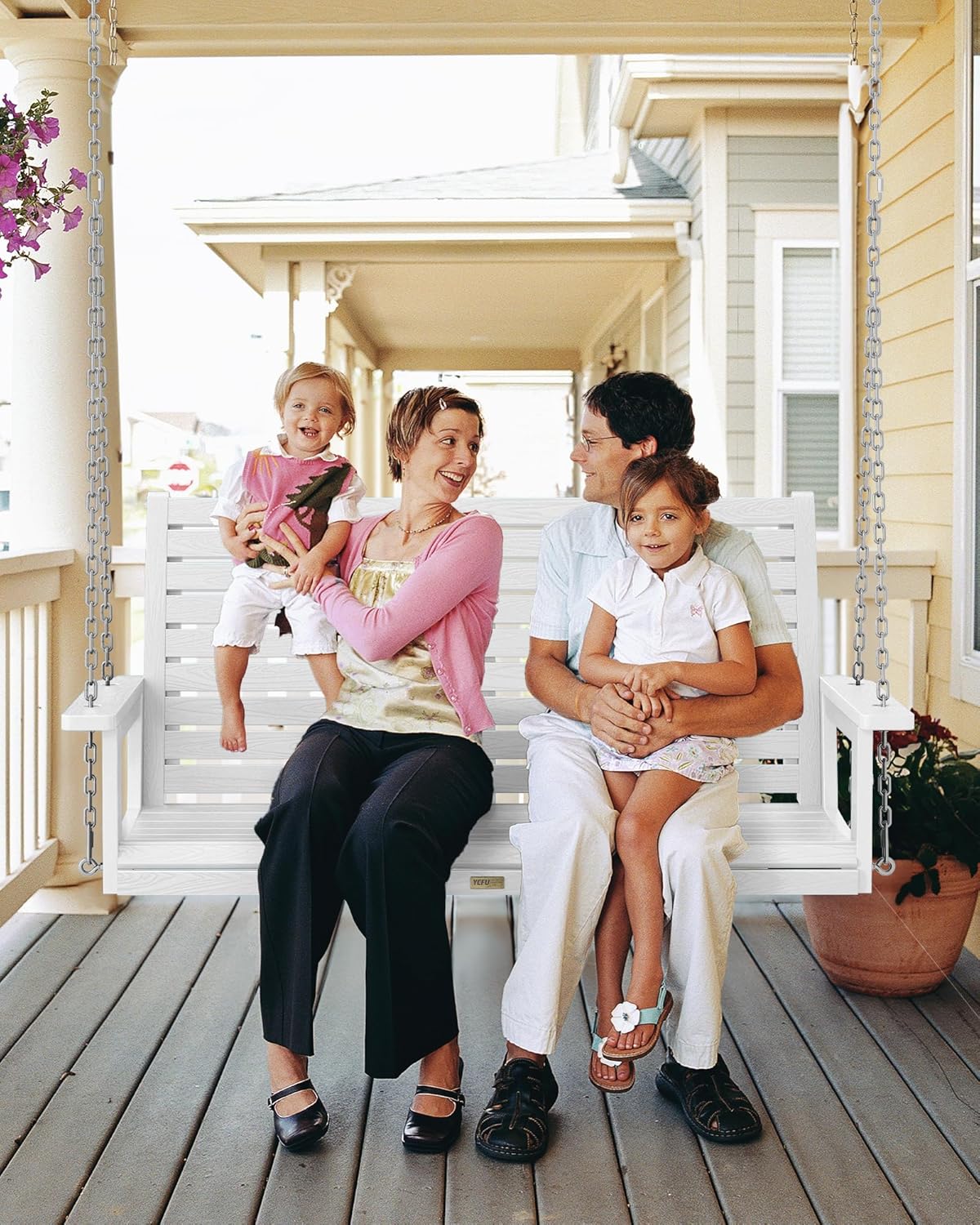 YEFU Porch Swing, 2-Seat Outdoor Swing, Waterproof Hanging Porch Swings Chair, Weather Resistance Patio Swings,for Garden and Backyard,Composite Material,660LBS Weight Capacity,4FT,White