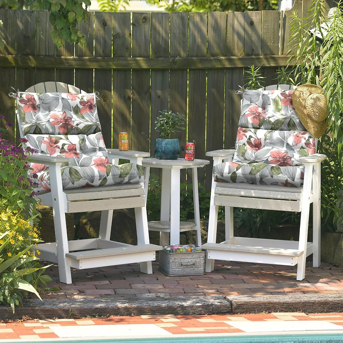 LVTXIII Outdoor Seat/Back Chair Cushion Patio Tufted High Back Cushion, Seasonal Replacement Rocking Chair Cushion with Ties (22” W x 20D”, Set of 2, Clemens Noir Pink)