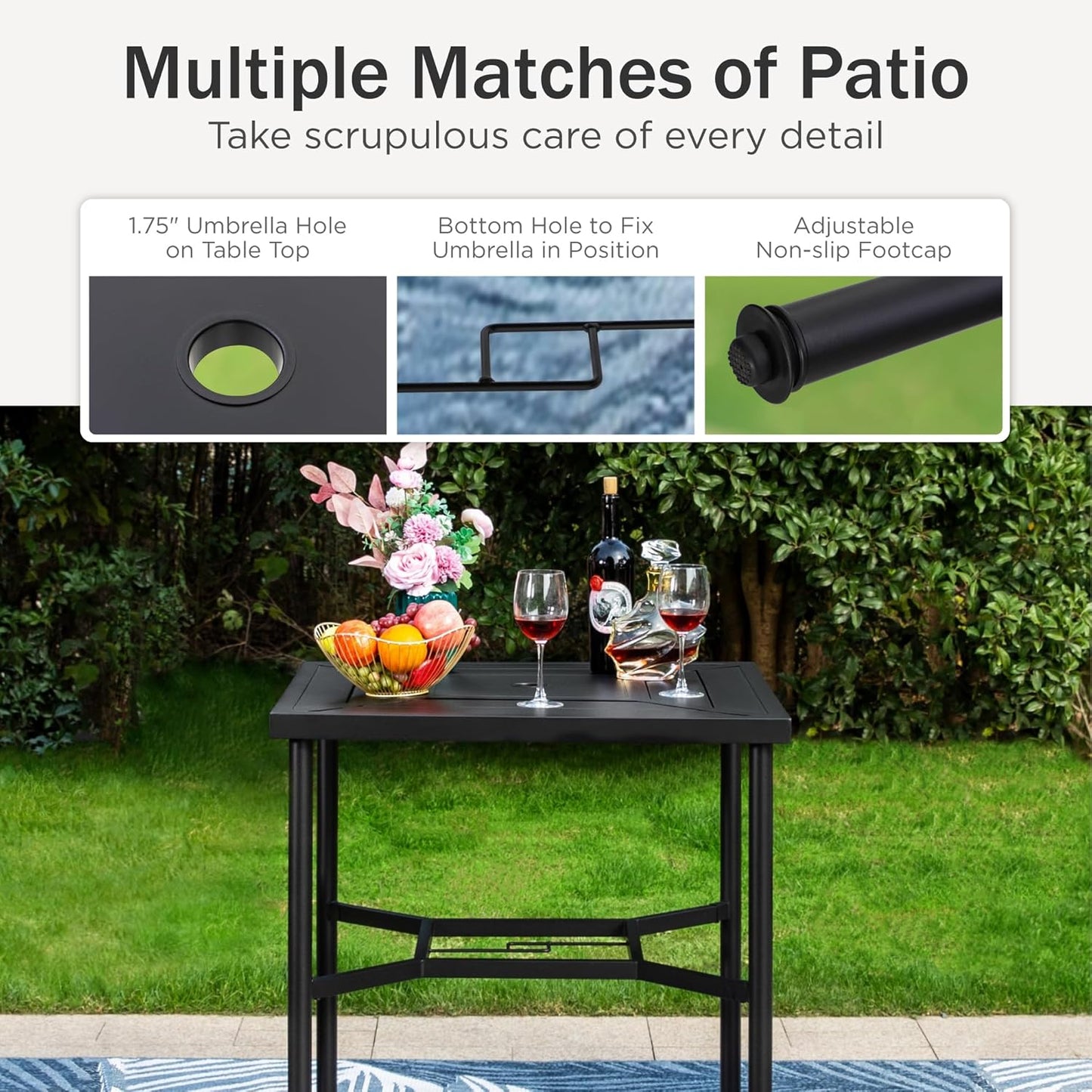 PHI VILLA 3 Piece Patio Bar Set,Outdoor Bar Table and Chairs Set, Strong and Heavy Duty Outdoor Bar Set with Cushion and Pillow,2PC Swivel Bar Stools with Square Bar Height Table