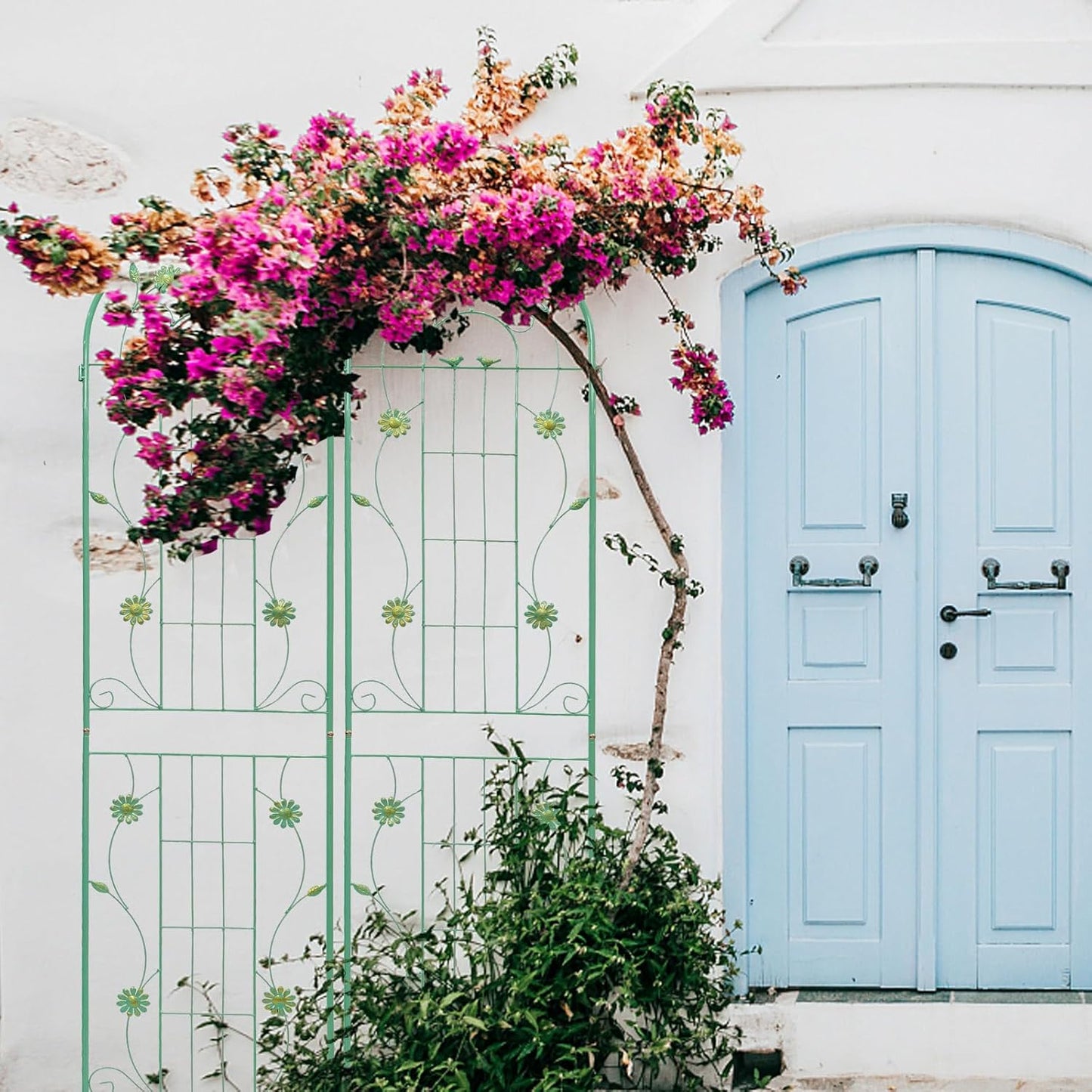 4 Pack Metal Garden Trellis 71" H Garden Fence Rustproof Trellis for Climbing Plants Support Roses Flower Outdoor Lawn, Blue Green