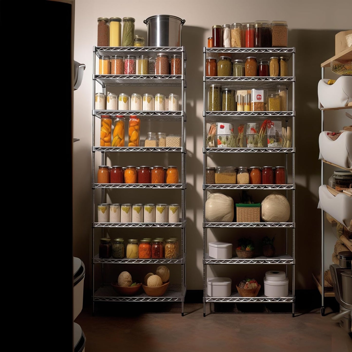 Finnhomy 8-Tier Wire Shelving Unit Adjustable Steel Wire Rack Shelving 8 Shelves Steel Storage Rack or Two 4-Tier Shelving Units with PE mat, Leveling Feet and Safety Device, NSF Certified, Chrome