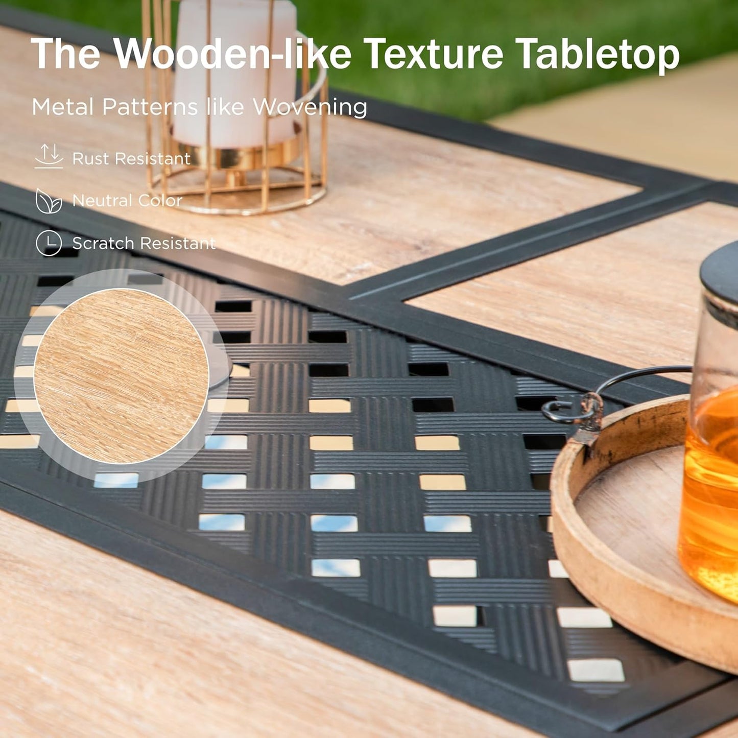 PHI VILLA 7 Piece Patio Dining Set, 6 Swivel Patio Chairs with Textilene Mesh Fabric & Rectangular Wooden-Like Dining Table(1.6"Umbrella Hole), All Weather Patio Chairs and Table Set for Deck (Brown)